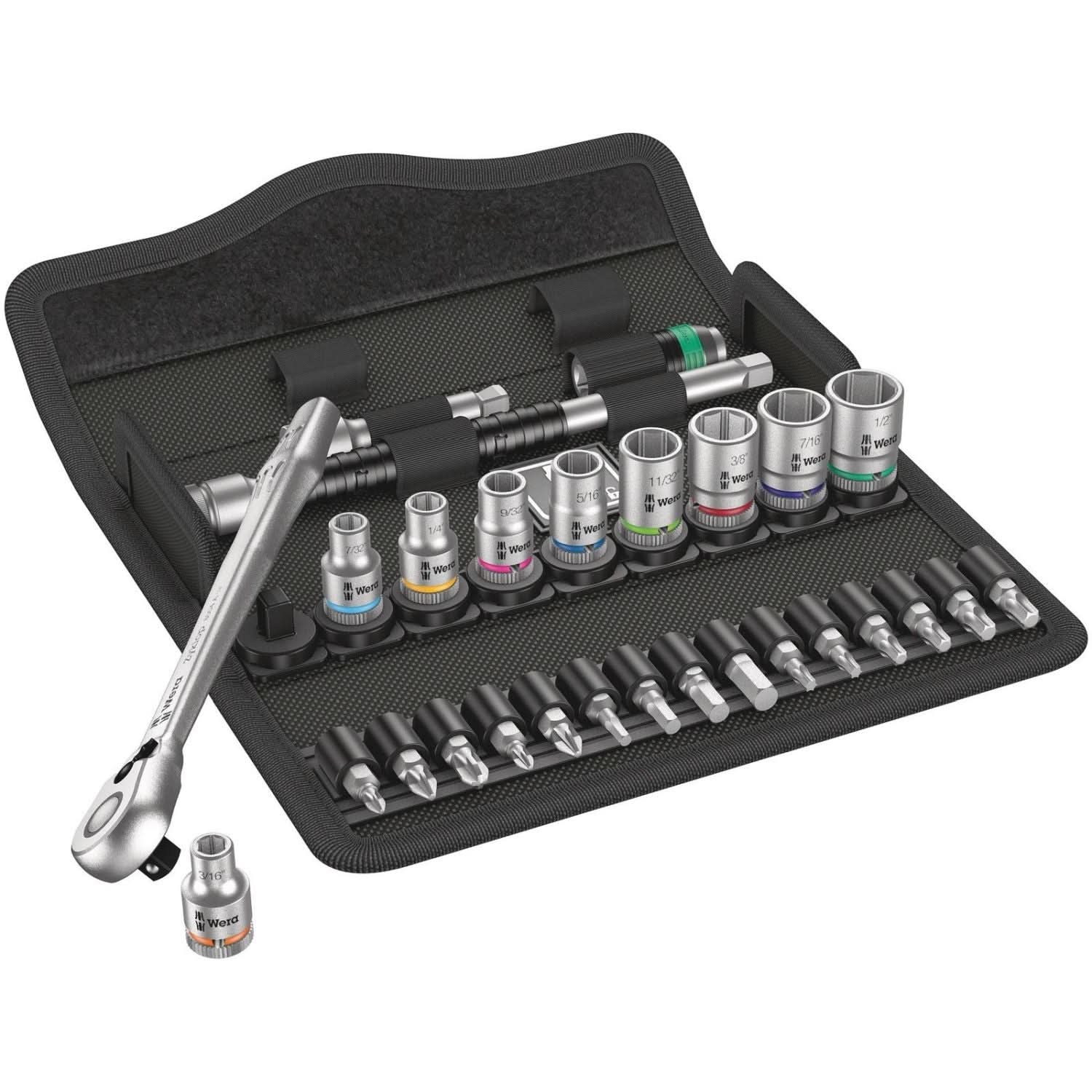 Wera 8100 Sa 11 Zyklop Metal Ratchet Set With Switch Lever, 1/4-in. Drive, Imperial, 28-Pieces - Image 2