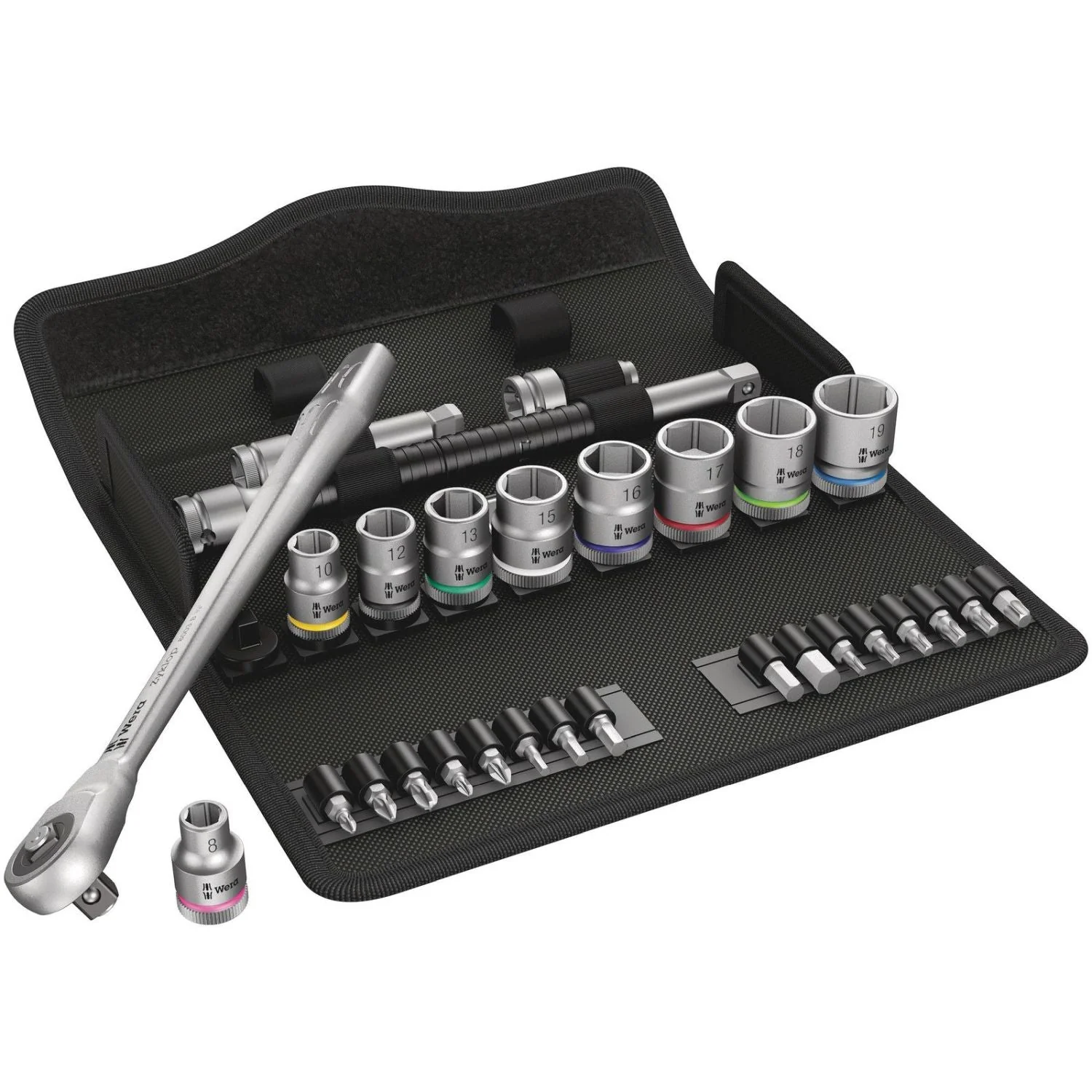 Wera 8100 SB 7 Zyklop Metal Ratchet Set With Push-Through Square, 3/8-in. Drive, Metric, 29-Pieces - Image 1