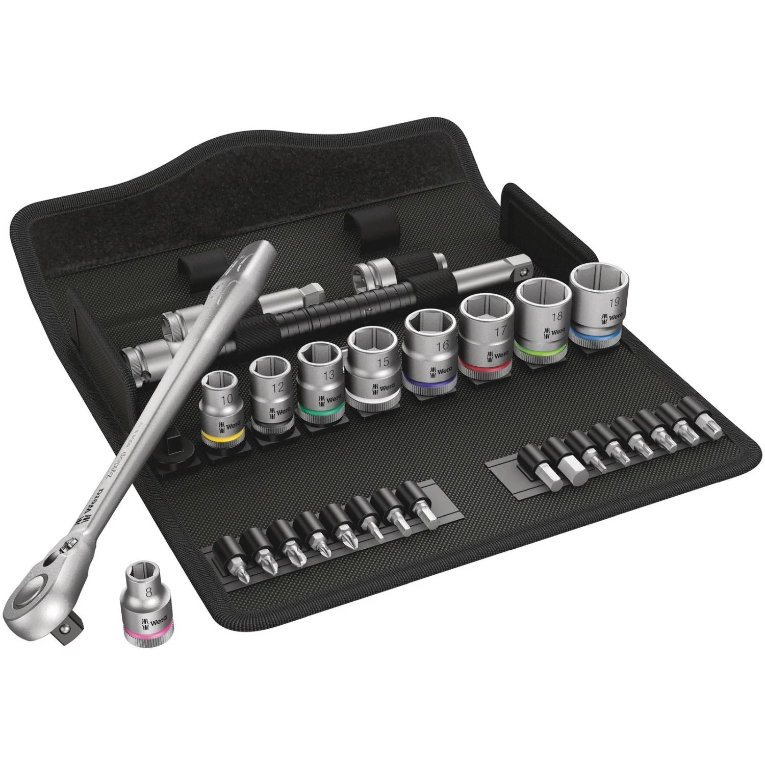 Wera 8100 SB 8 Zyklop Metal Ratchet Set With Switch Lever, 3/8-in. Drive, Metric, 29-Pieces - Image 1