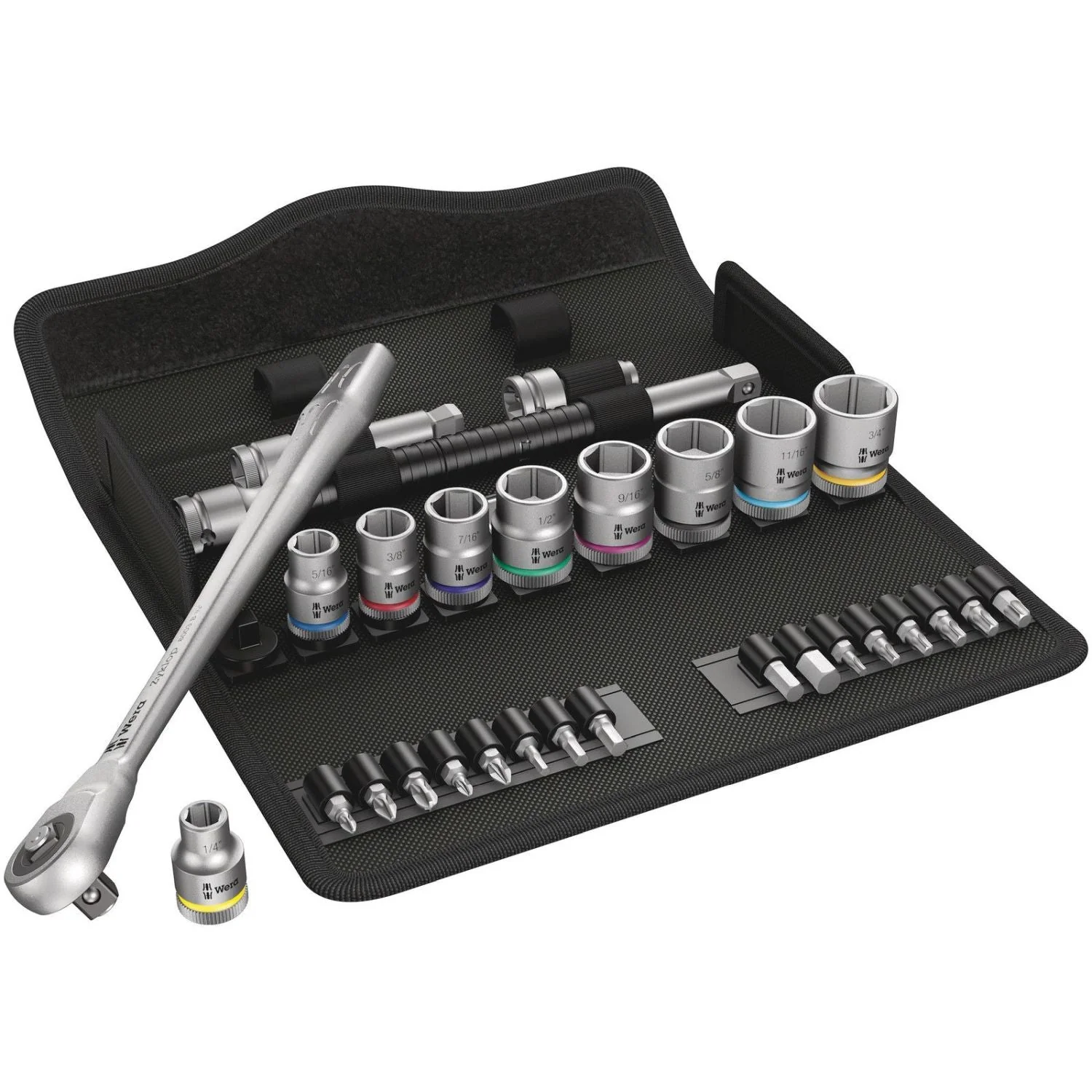 Wera 8100 SB 10 Zyklop Metal Ratchet Set With Push-Through Square, 3/8-in. Drive, Imperial, 29-Pieces - Image 1