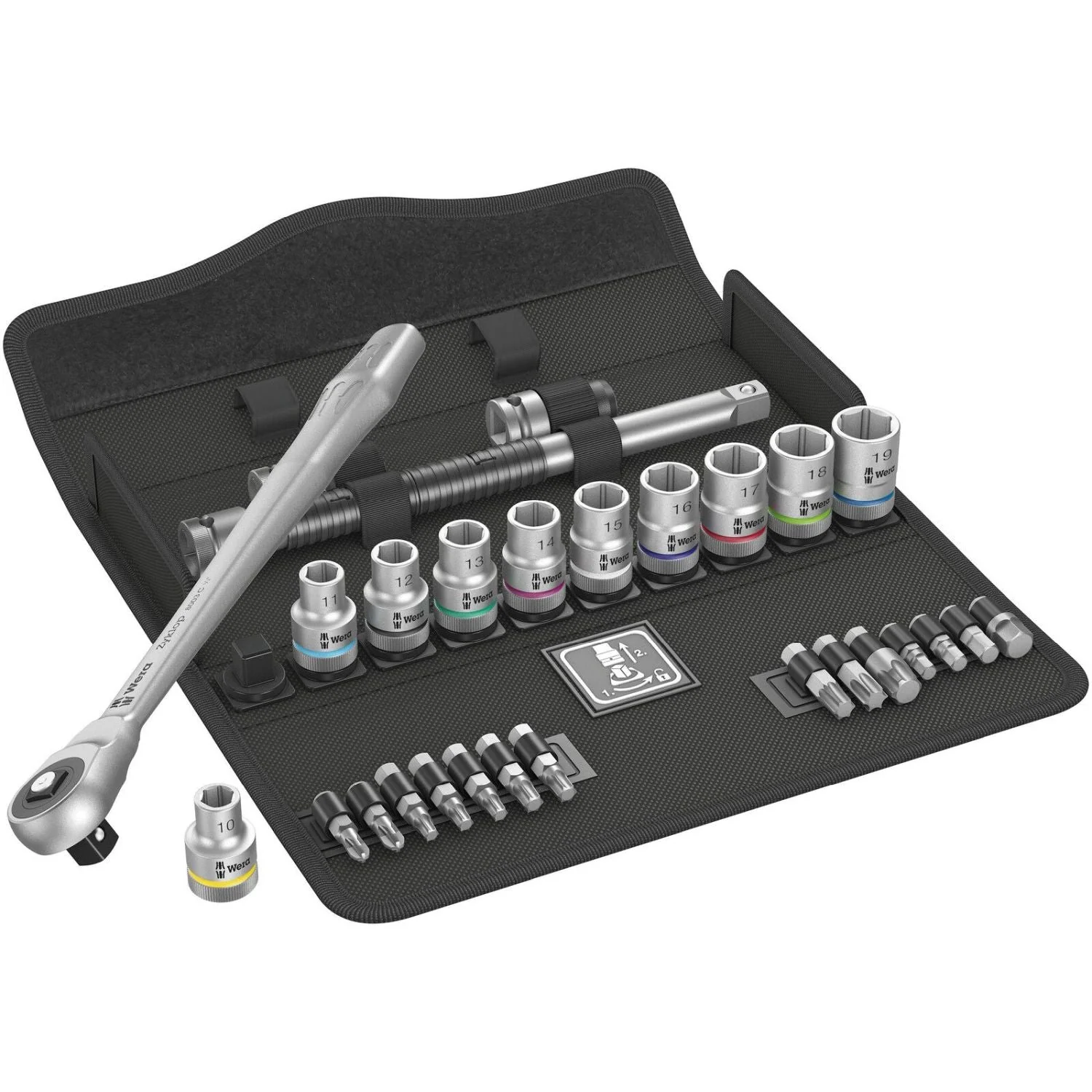 Wera 8100 Sc 7 Zyklop Metal Ratchet Set With Push-Through Square, 1/2-in. Drive, Metric, 28-Pieces - Image 1