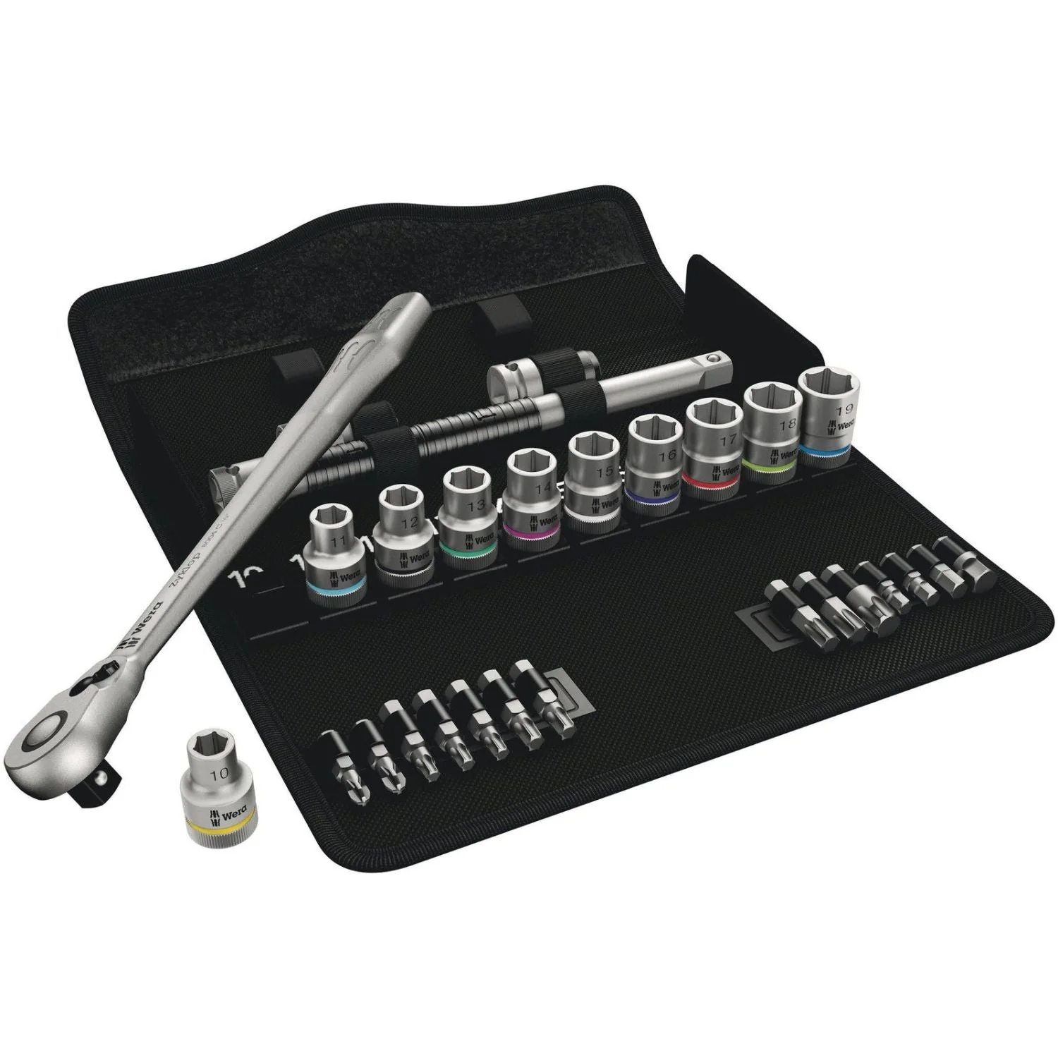 Wera 8100 Sc 8 Zyklop Metal Ratchet Set With Switch Lever, 1/2-in. Drive, Metric, 28-Pieces - Image 1