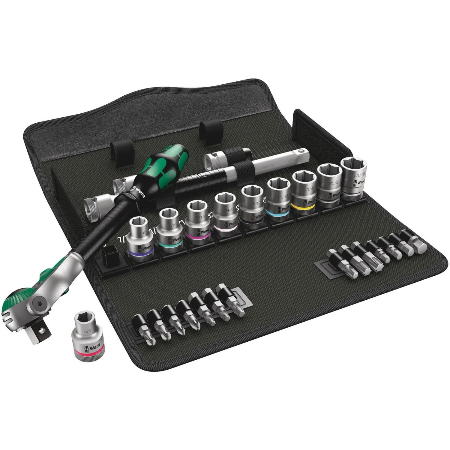 Wera 8100 Sc 9 Zyklop Speed Ratchet Set, 1/2-in. Drive, Imperial, 28-Pieces - Image 1