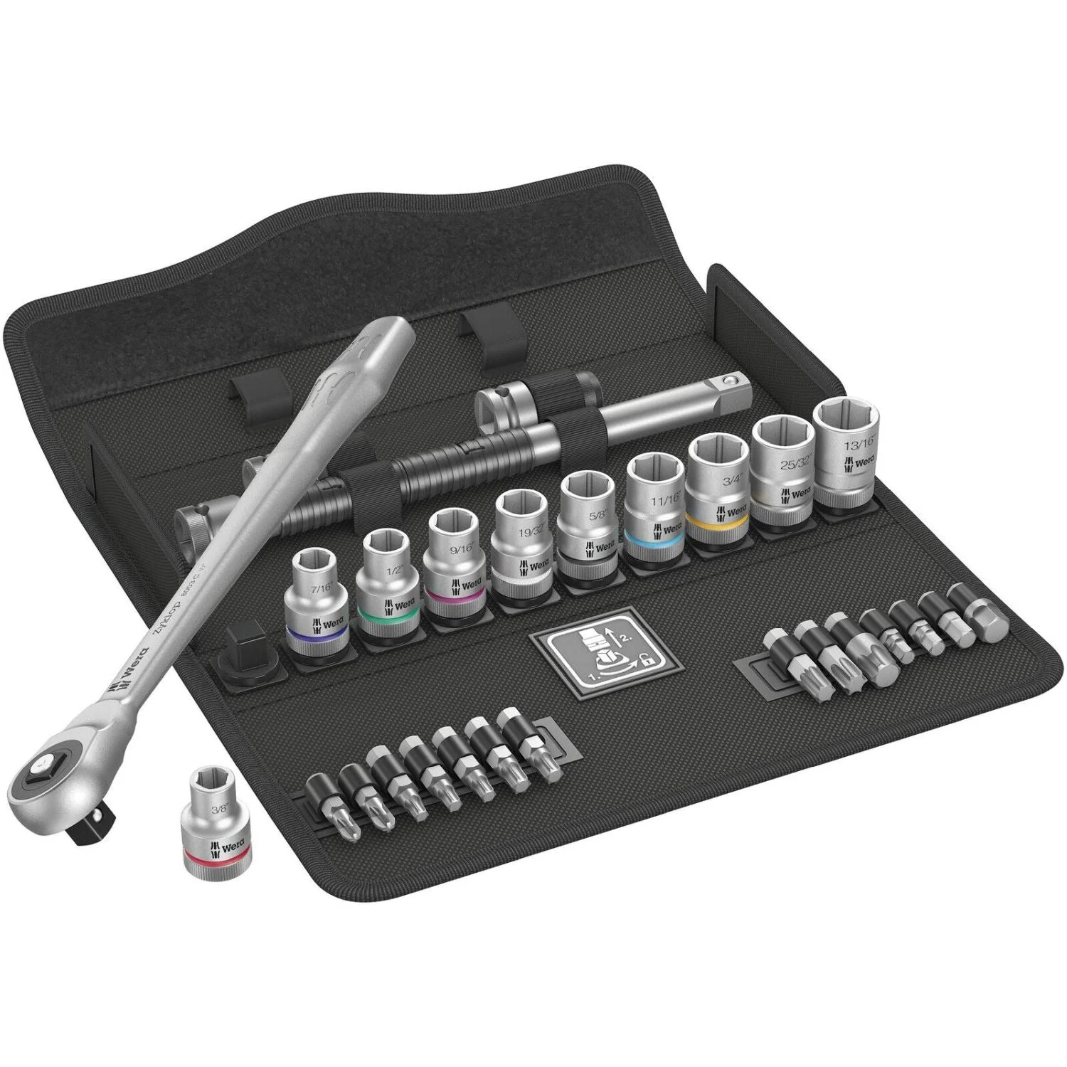 Wera 8100 Sc 10 Zyklop Metal Ratchet Set With Push-Through Square, 1/2-in. Drive, Imperial, 28-Pieces - Image 2