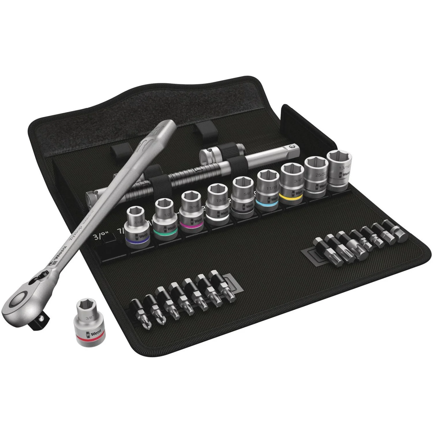 Wera 8100 Sc 11 Zyklop Metal Ratchet Set With Switch Lever, 1/2-in. Drive, Imperial, 28-Pieces - Image 1