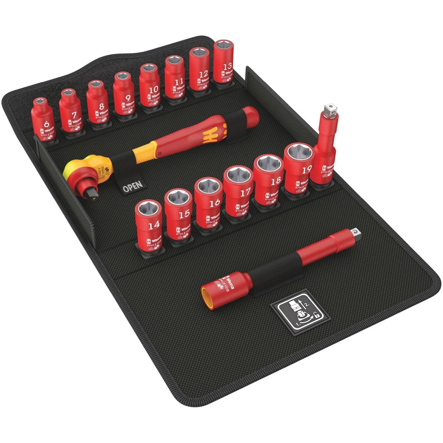 Wera 8100 SB VDE 1 Zyklop Ratchet Set, Insulated, Switch Lever, 3/8-in. Drive, Metric, 17-Pieces - Image 2