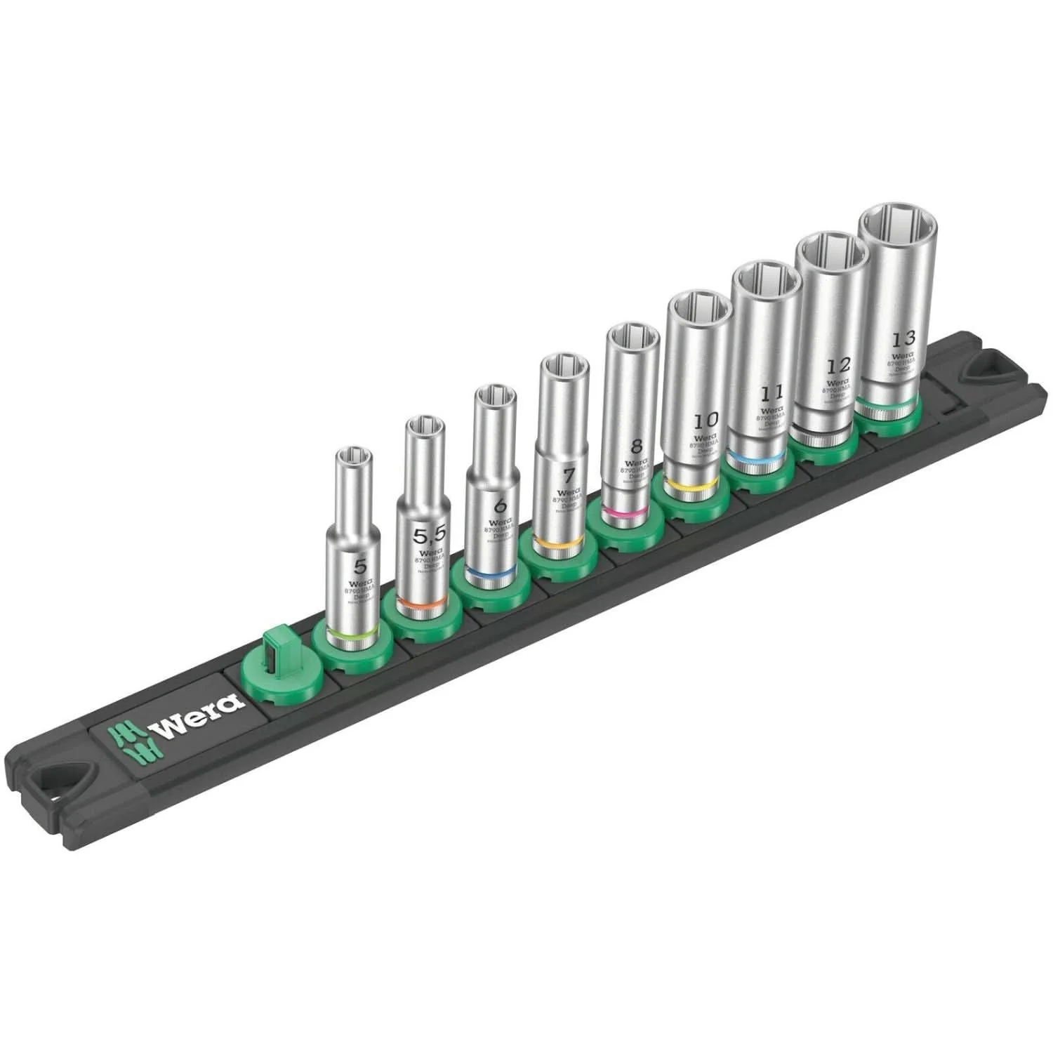 Wera Magnetic Socket Rail A Deep 1 Socket Set, 1/4-in. Drive, 9-Pieces - Image 1