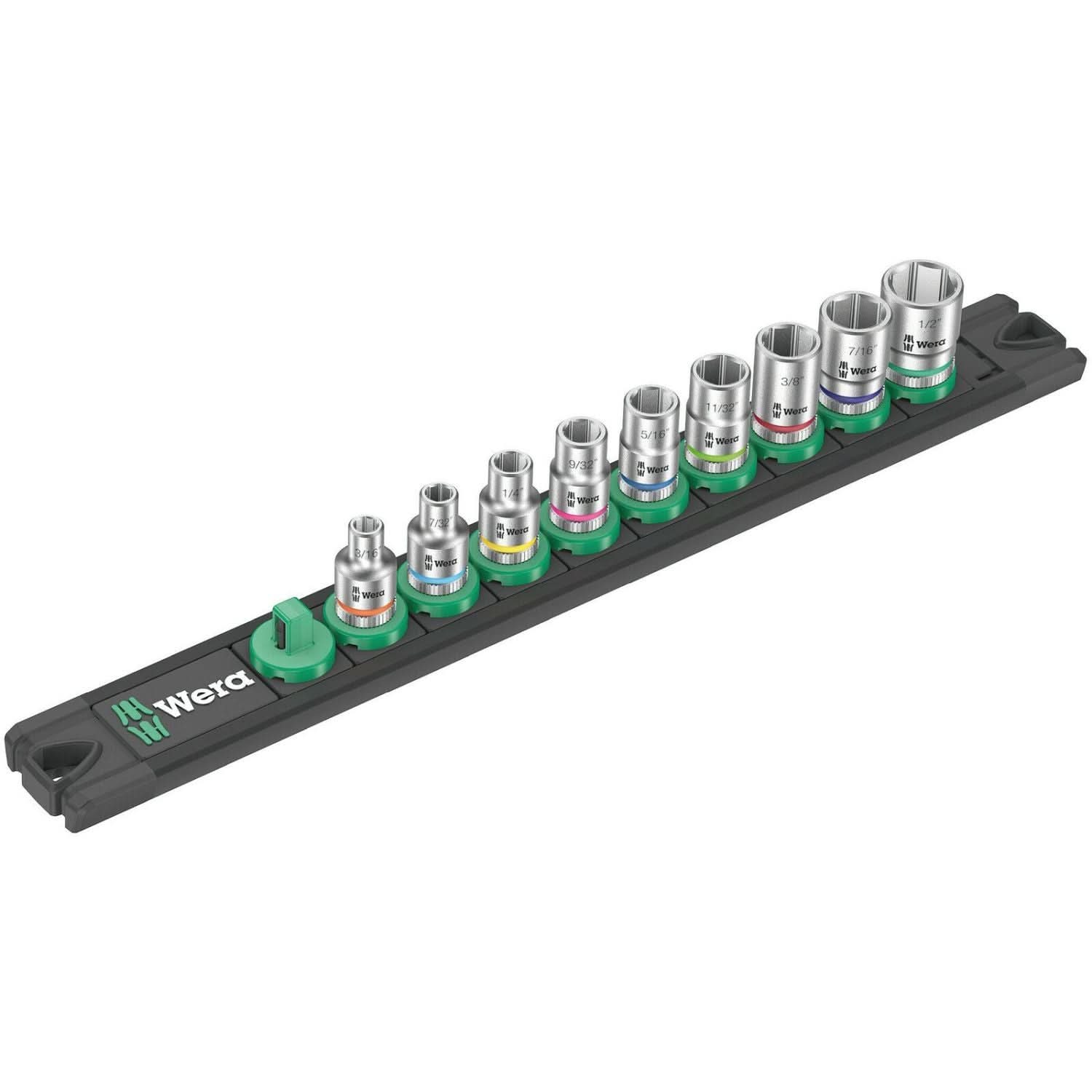 Wera Magnetic Socket Rail A Imperial 1 Zyklop Socket Set, 1/4-in. Drive, Imperial, 9-Pieces - Image 2