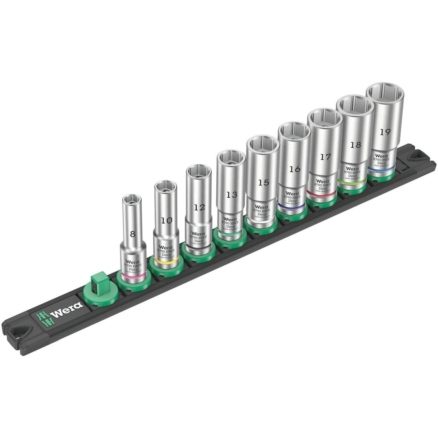 Wera Magnetic Socket Rail B Deep 1 Socket Set, 3/8-in. Drive, 9-Pieces - Image 1