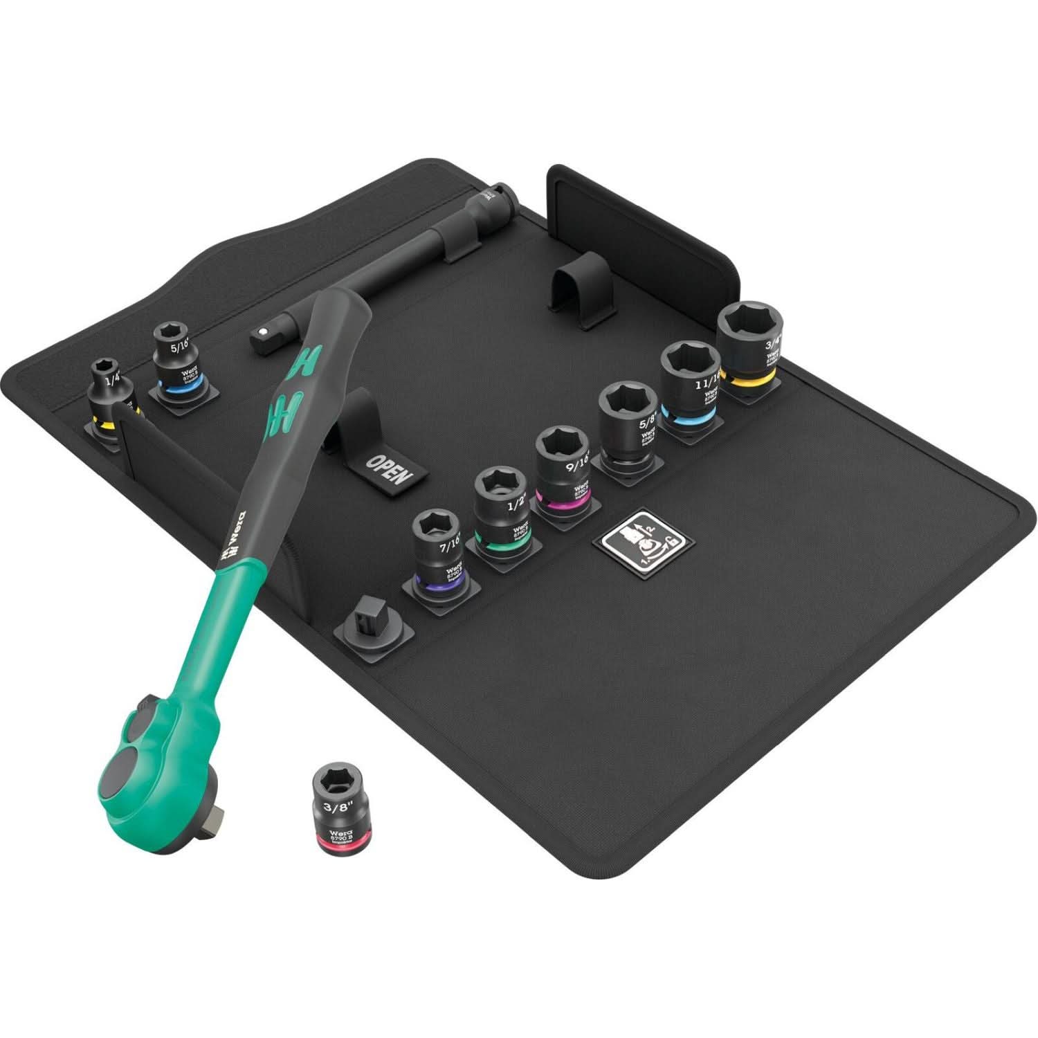 Wera 8100 SB 13 Zyklop Comfort Ratchet Set, Reversing Lever, 3/8-in. Drive, Imperial, 11-Pieces - Image 2