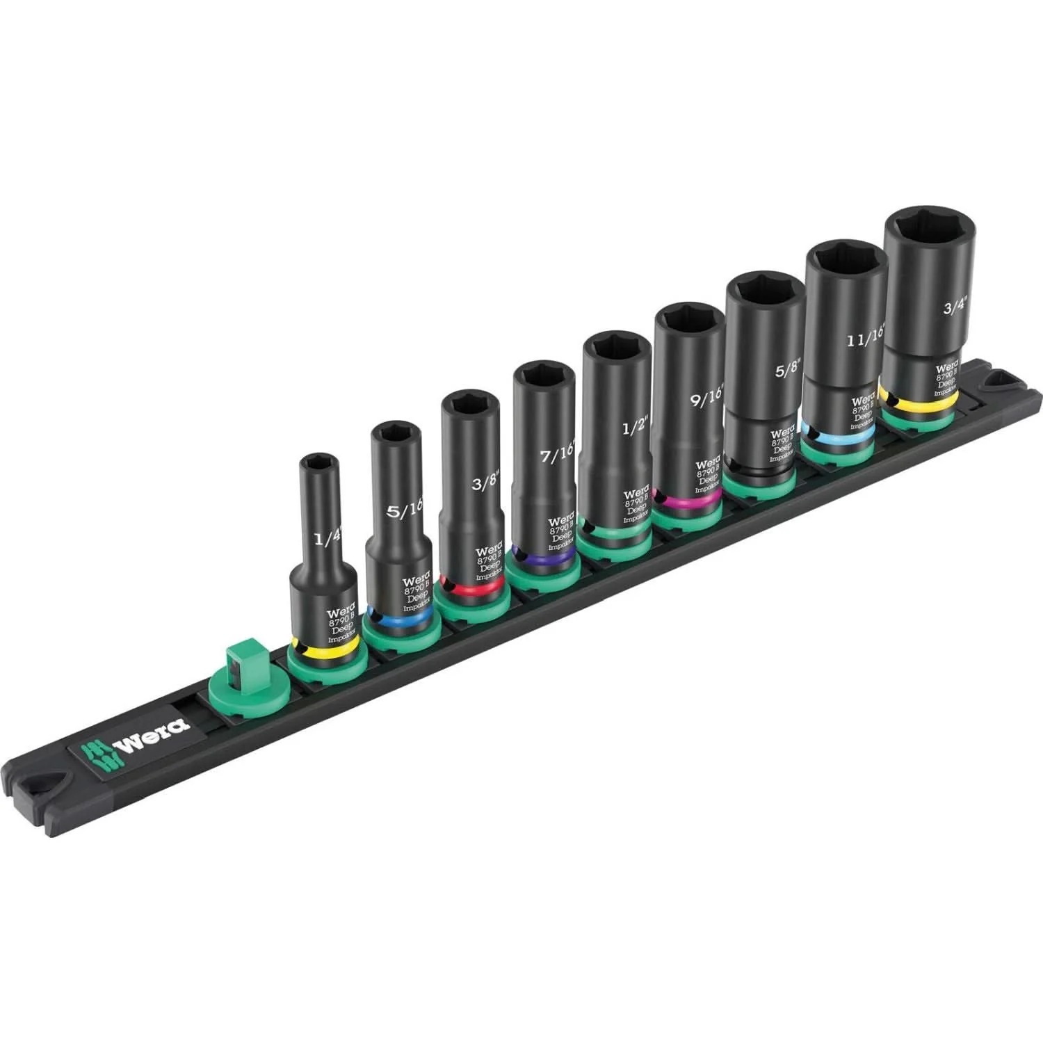 Wera 9661 Magnetic Rail B Impaktor Deep Imperial 1 Socket Set, 3/8-in. Drive, 9-Pieces - Image 1