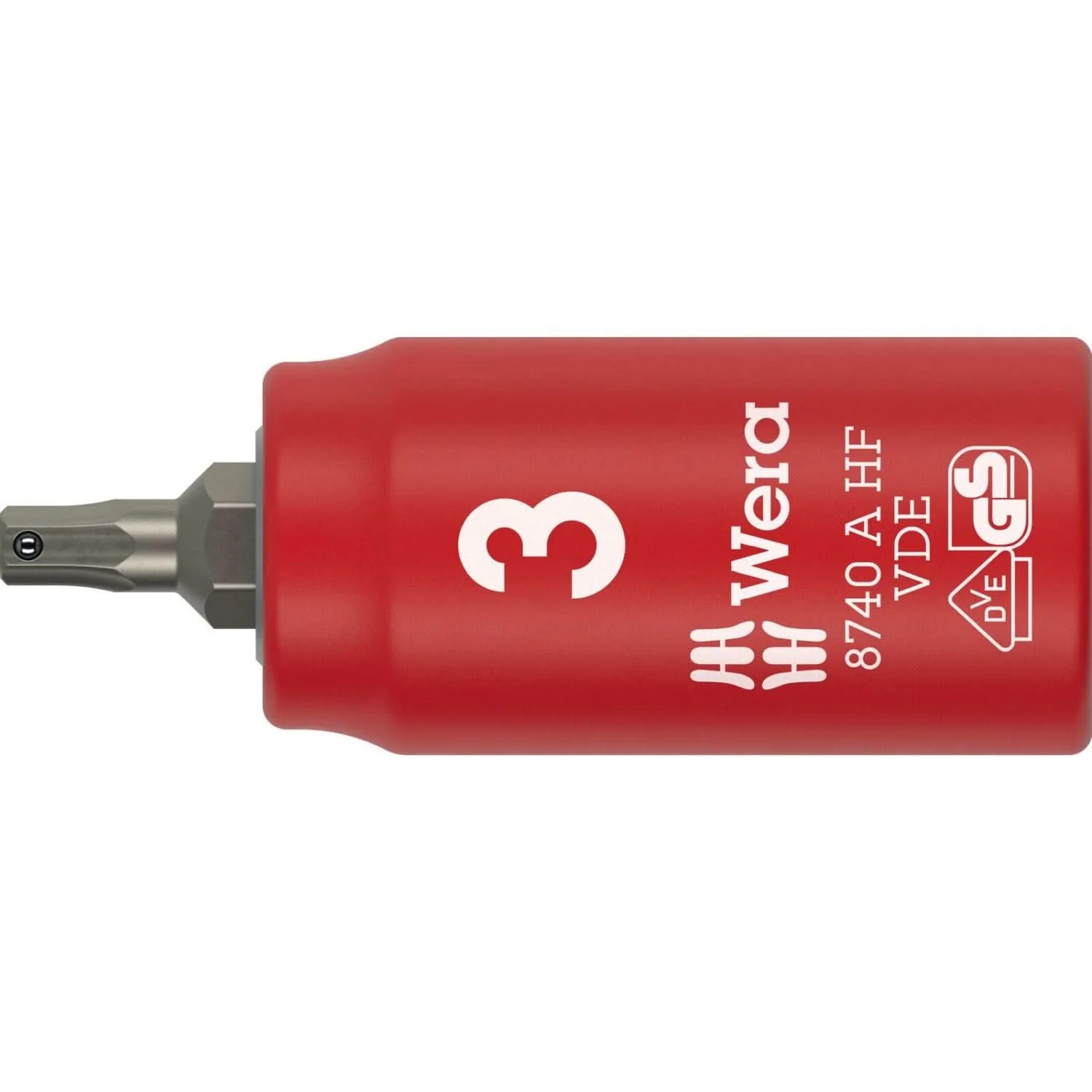 Wera 8740 A VDE Hf Zyklop Bit Socket, Insulated, With 1/4-in. Drive, With Holding Function For Hexagonal Socket Screws, 3x45-mm. - Image 1