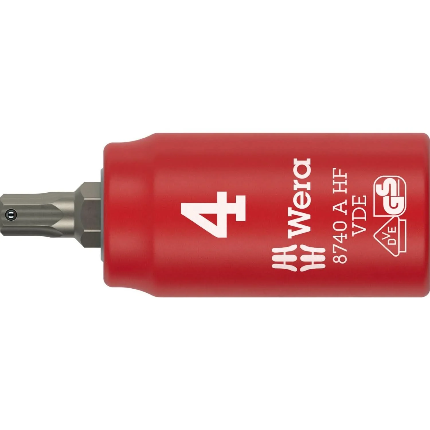 Wera 8740 A VDE Hf Zyklop Bit Socket, Insulated, With 1/4-in. Drive, With Holding Function For Hexagonal Socket Screws, 4x45-mm. - Image 1