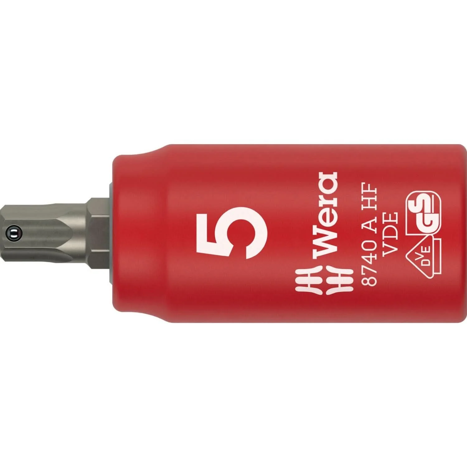Wera 8740 A VDE Hf Zyklop Bit Socket, Insulated, With 1/4-in. Drive, With Holding Function For Hexagonal Socket Screws, 5x45-mm. - Image 1