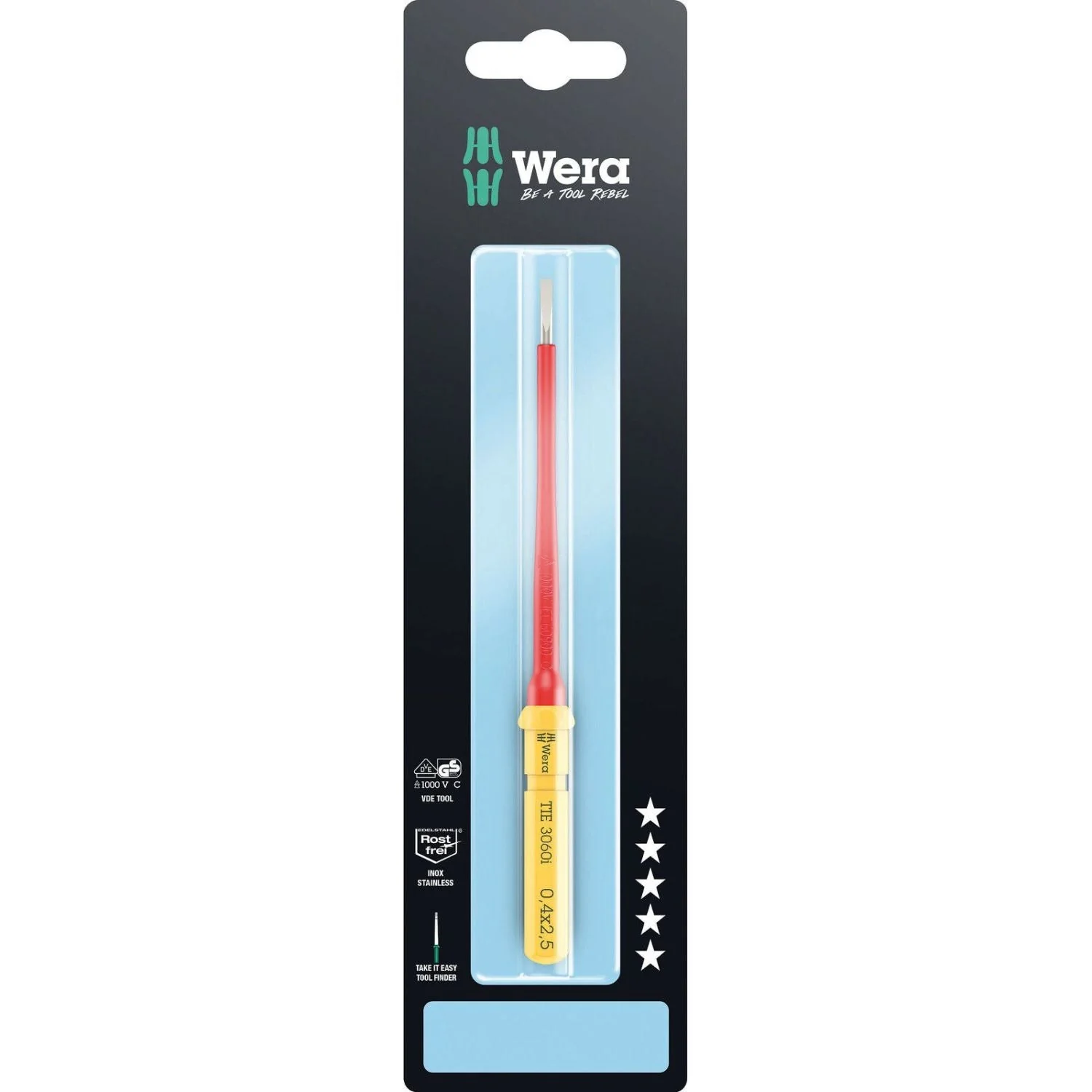 Wera Kraftform Kompakt VDE 3060 I Take It Easy SB, Stainless Steel, 0.4x2.5x157-mm. - Image 1