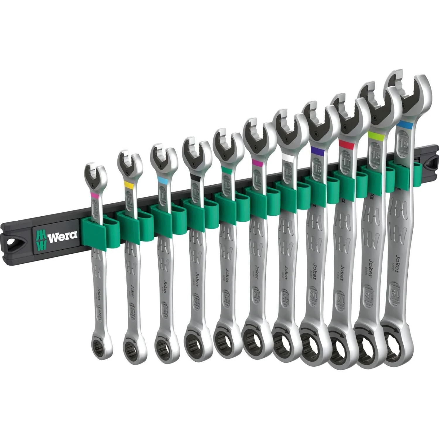 Wera 9630 Magnetic Rail 6000 Joker 1 Ratcheting Combination Wrenches Set, 11-Pieces - Image 1