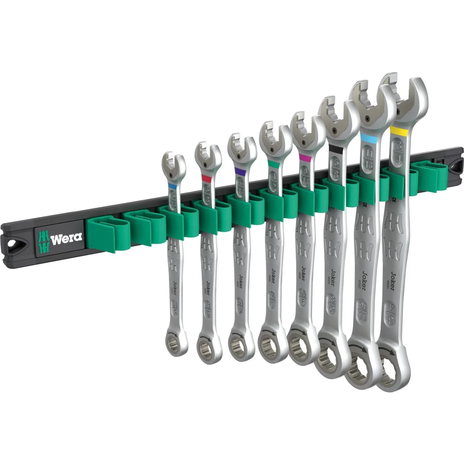 Wera 9632 Magnetic Rail 6000 Joker Imperial 1 Ratcheting Combination Wrenches Set, Imperial, 8-Pieces - Image 1