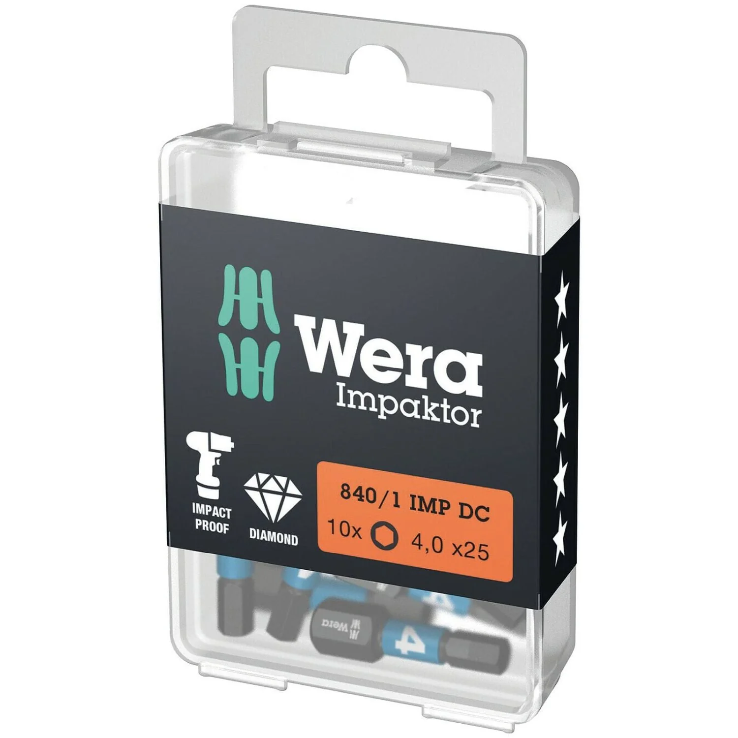 Wera 840/1 Imp Dc Hex-Plus Diy Impaktor Bit, 4x25-mm., 10-Pieces - Image 1