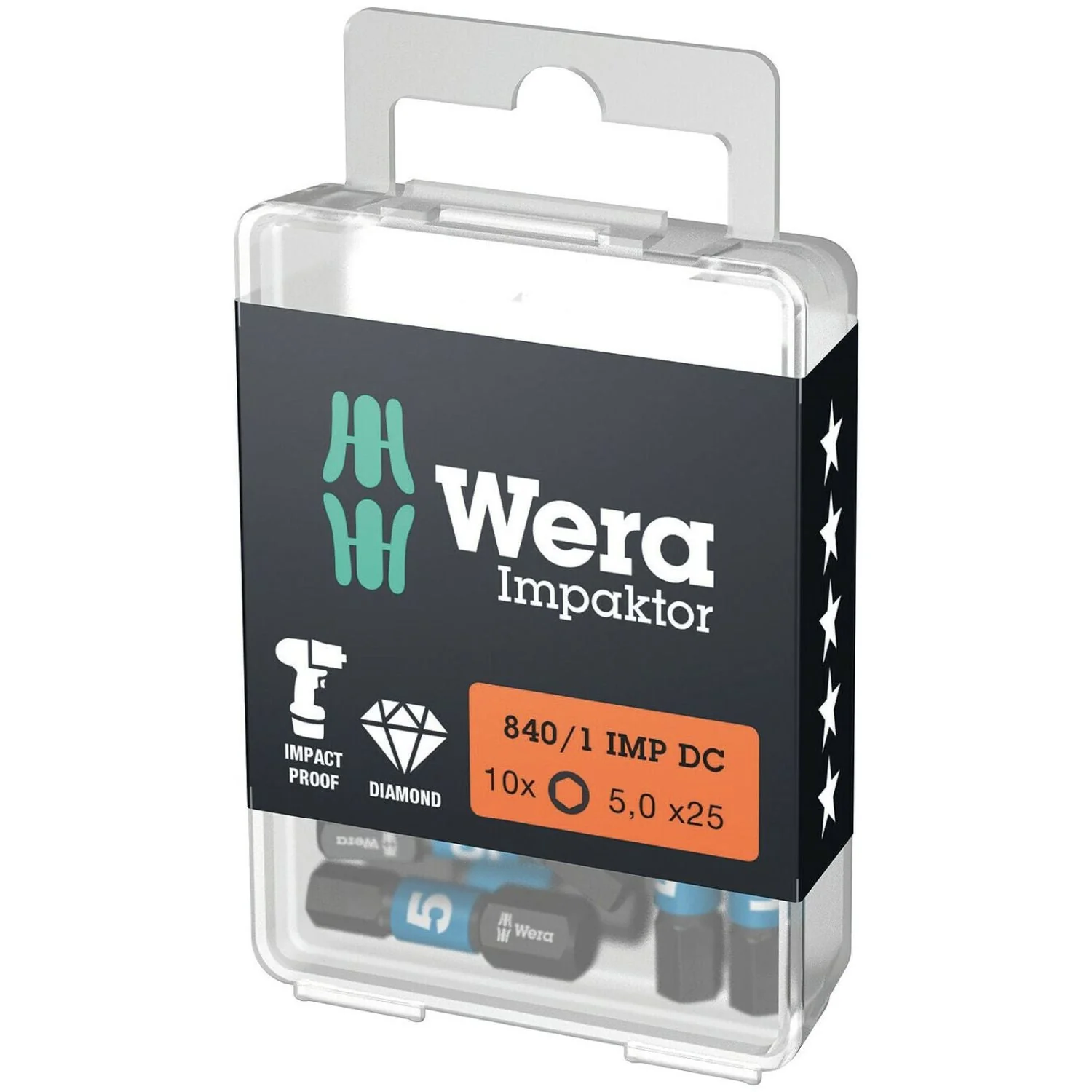Wera 840/1 Imp Dc Hex-Plus Diy Impaktor Bit, 5x25-mm., 10-Pieces - Image 1