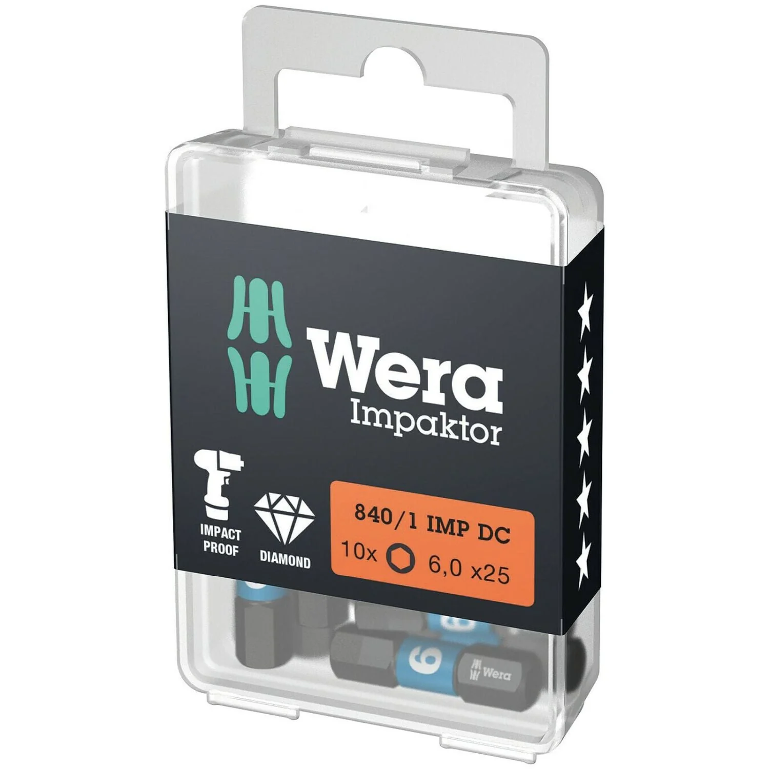 Wera 840/1 Imp Dc Hex-Plus Diy Impaktor Bit, 6x25-mm., 10-Pieces - Image 2
