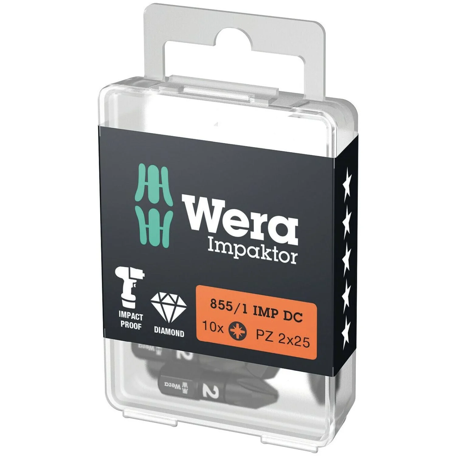 Wera 855/1 Imp Dc Pz Diy Impaktor Bit, Pz 2x25-mm., 10-Pieces - Image 1
