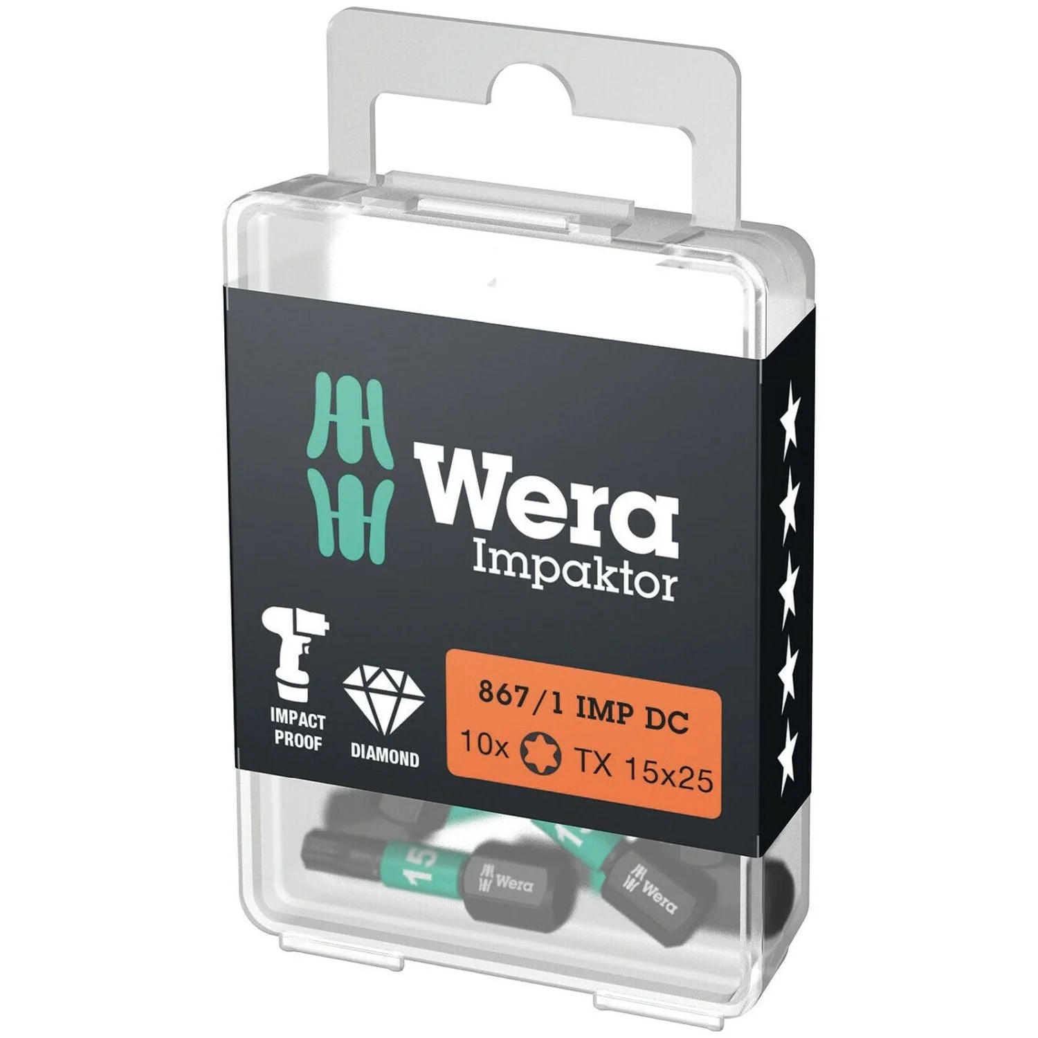 Wera 867/1 Imp Dc Torx Diy Impaktor Bit, Torx 15x25-mm., 10-Pieces - Image 1