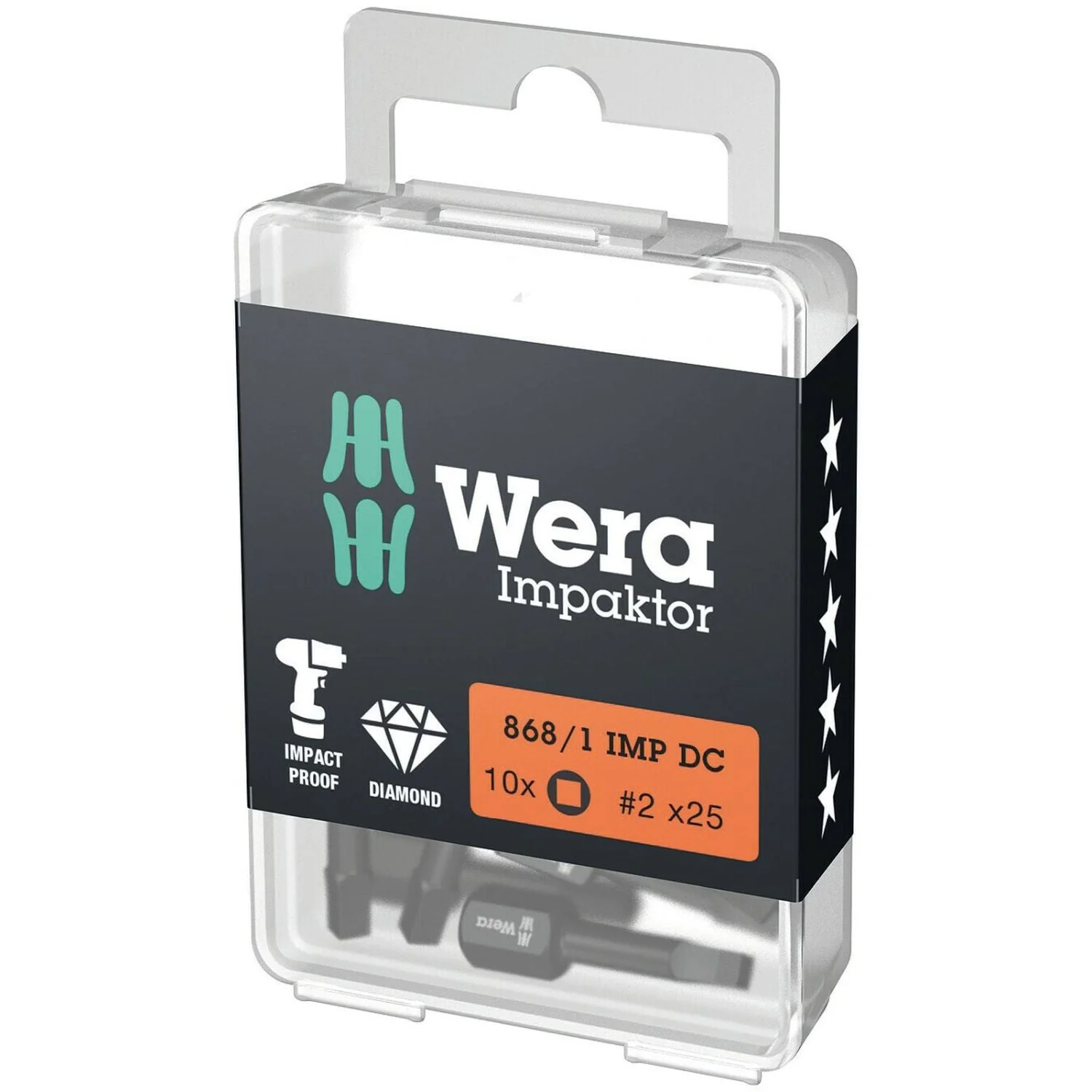 Wera 868/1 Imp Dc Diy Impaktor Square Head Socket Bit, # 2x25-mm., 10-Pieces - Image 2
