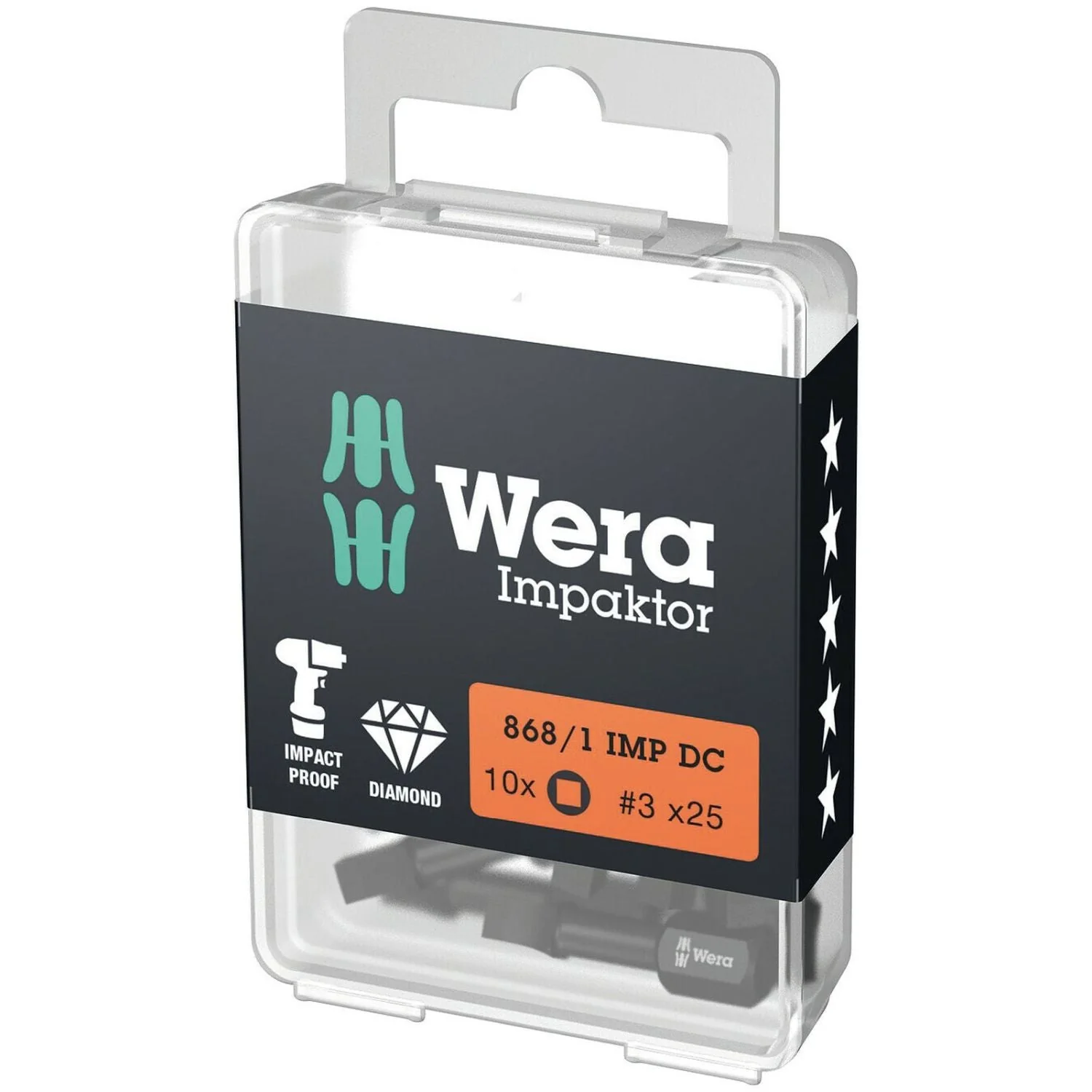Wera 868/1 Imp Dc Diy Impaktor Square Head Socket Bit, # 3x25-mm., 10-Pieces - Image 1