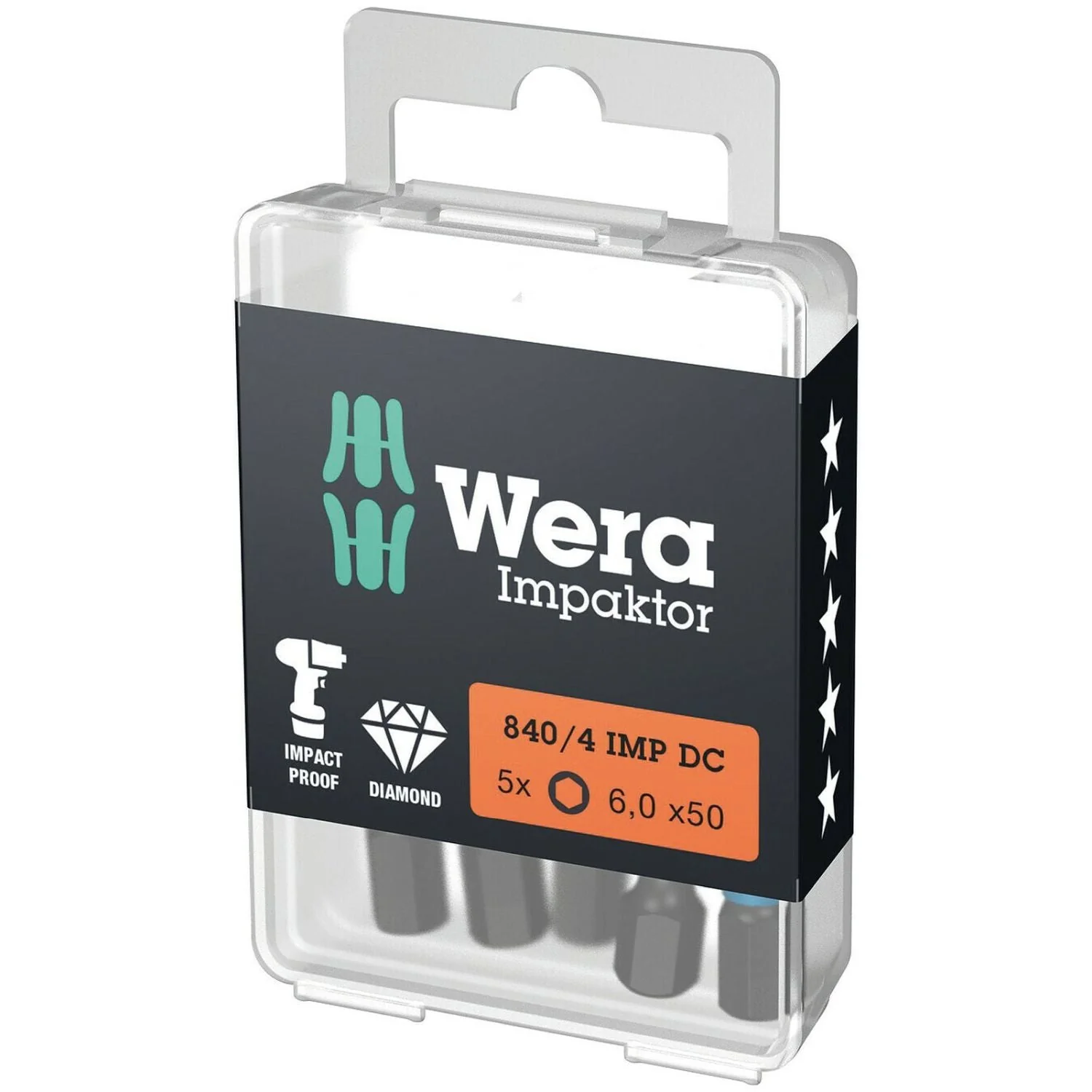 Wera 840/4 Imp Dc Hex-Plus Diy Impaktor Bit, 6x50-mm., 5-Pieces - Image 1
