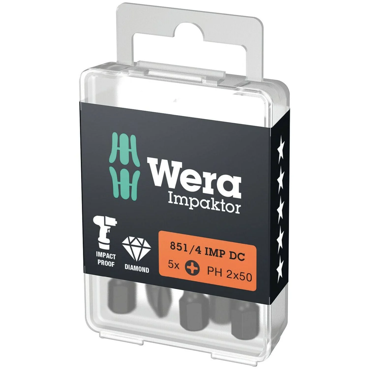 Wera 851/4 Imp Dc Ph Diy Impaktor Ph Bit, Ph 2x50-mm., 5-Pieces - Image 1