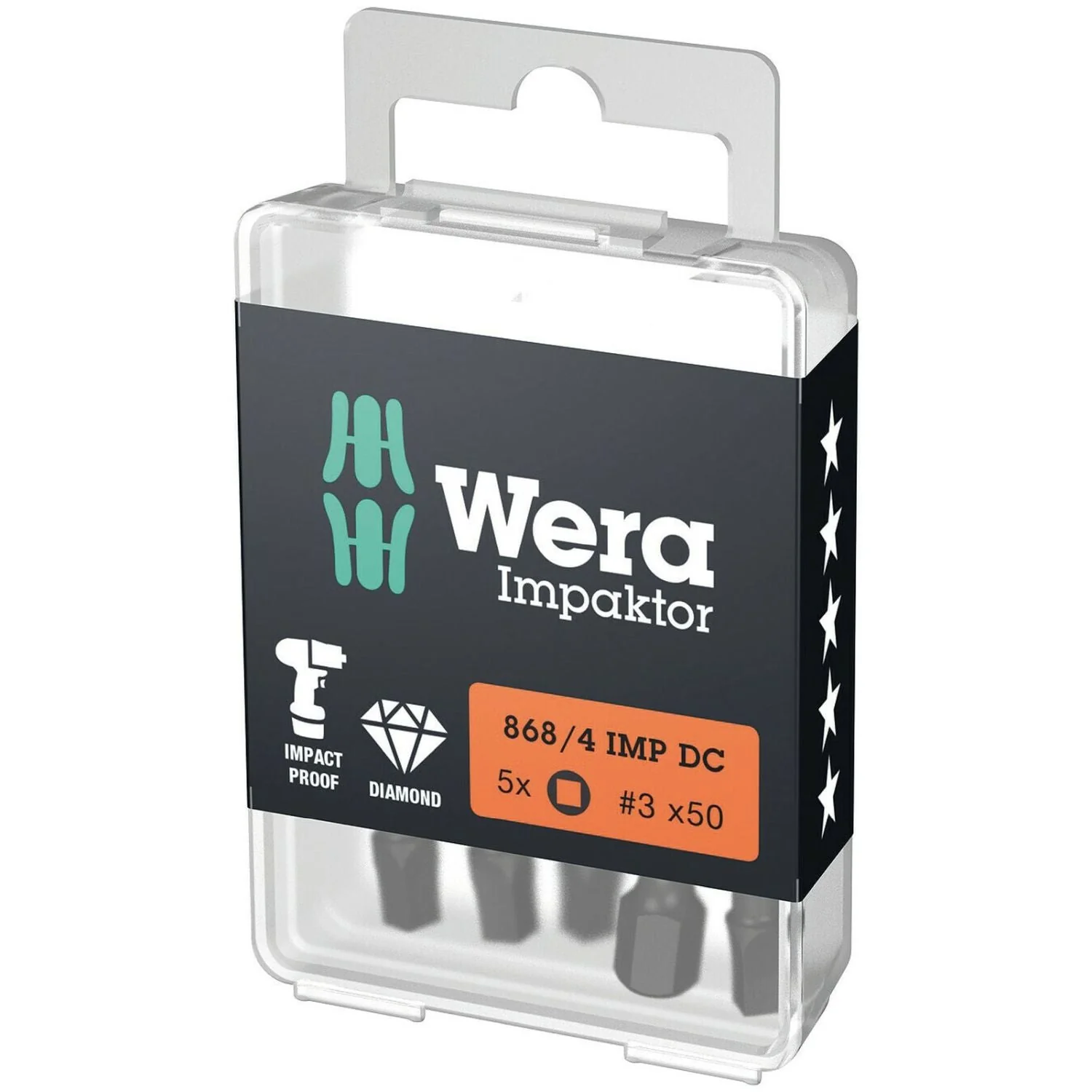 Wera 868/4 Imp Dc Diy Impaktor Square Head Socket Bit, # 3x50-mm., 5-Pieces - Image 2