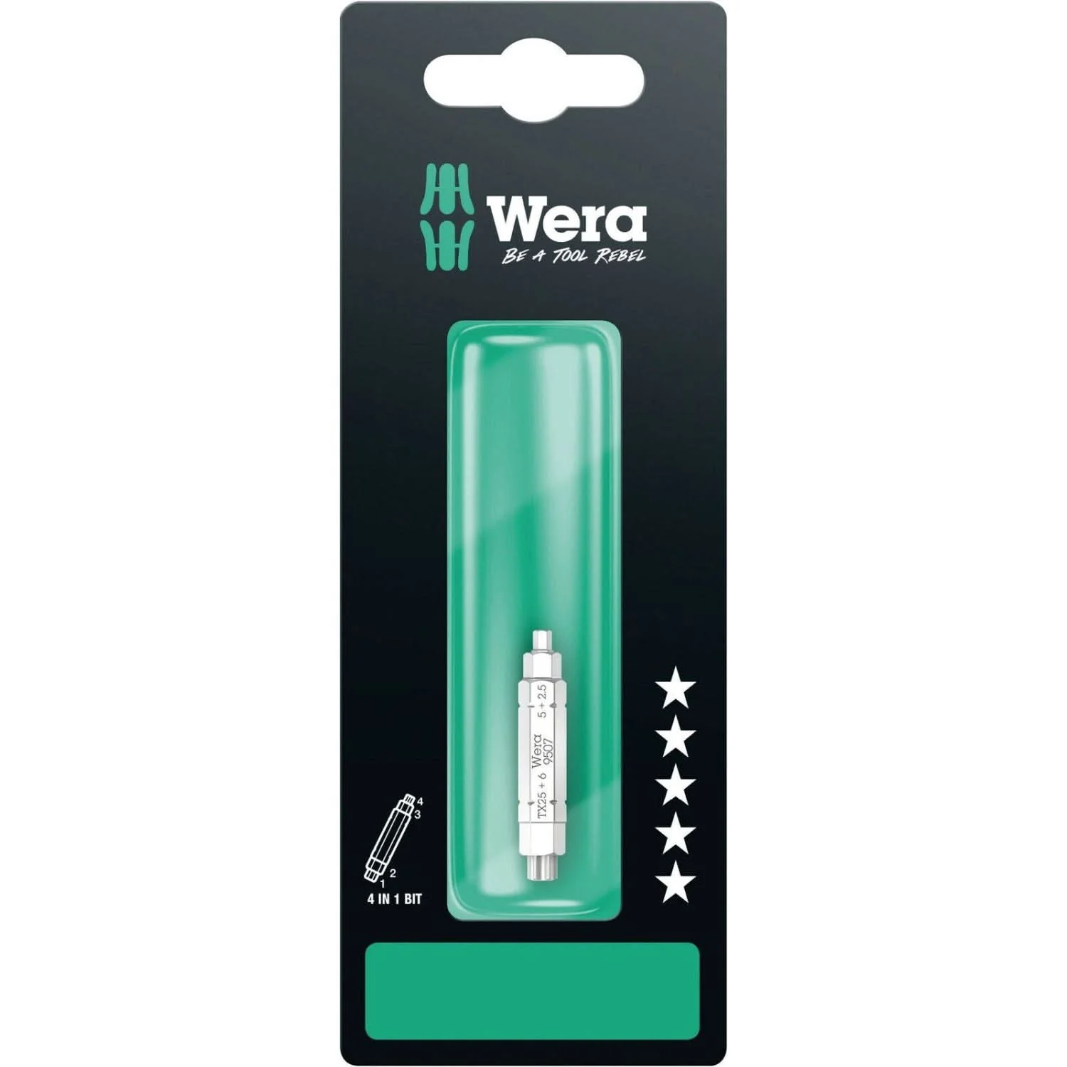 Wera 9507 SB 4-in-1 Bit 2, 2.5; 5; 6xTorx 25x37-mm. - Image 2