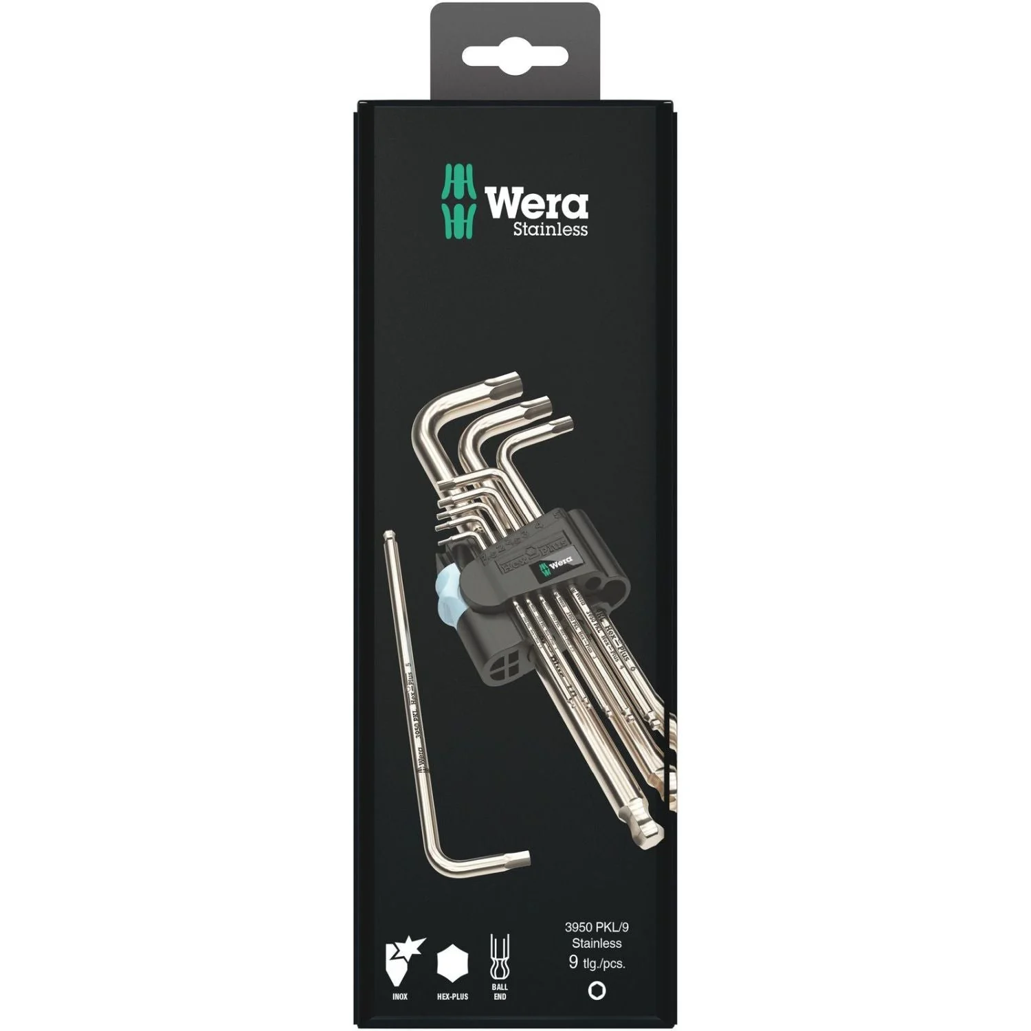 Wera 3950/9 Hex-Plus Stainless 1 SB L-Key Set, Metric, Stainless, 9-Pieces - Image 2