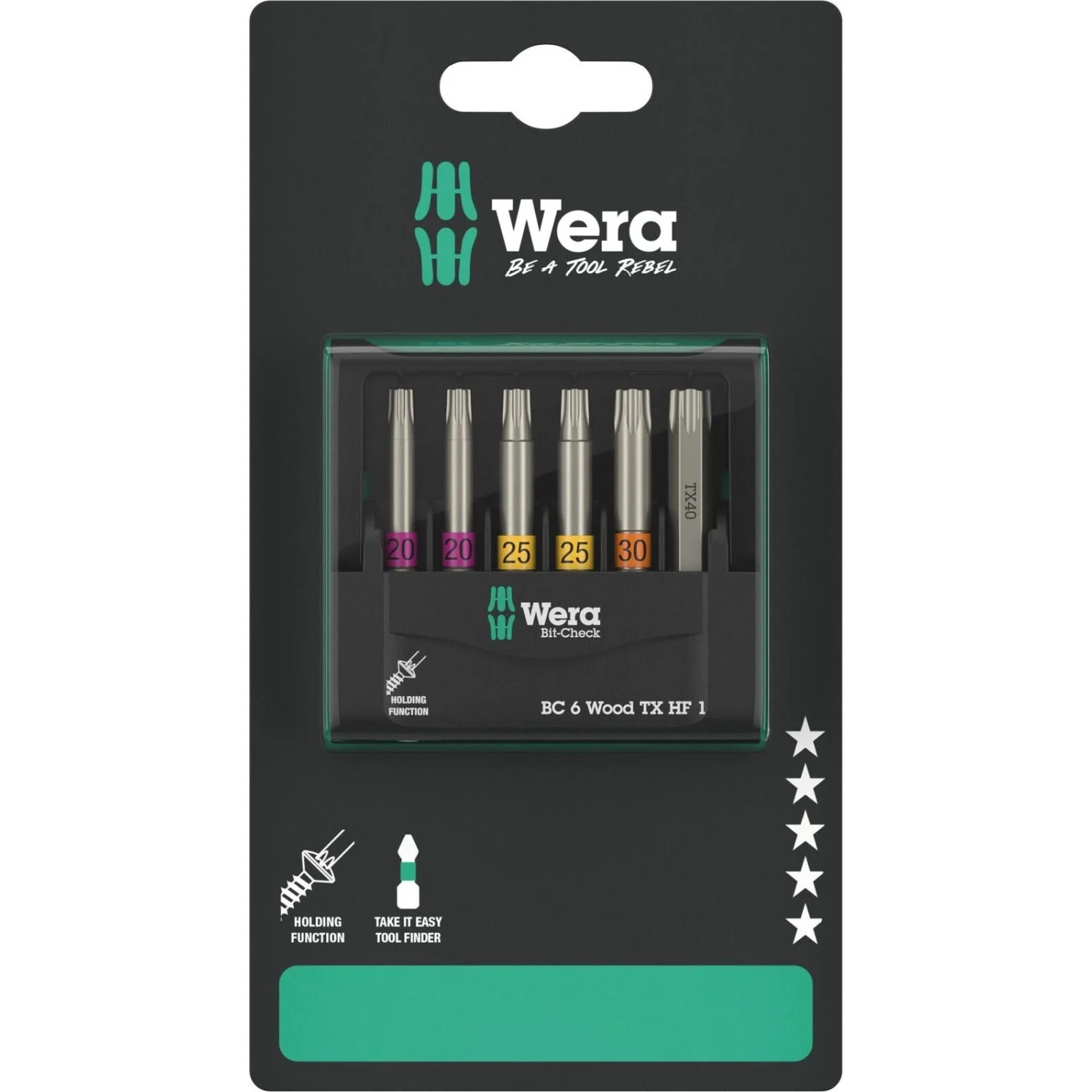 Wera Bit-Check 6 Wood Torx Hf 1 SB, 6-Pieces - Image 2