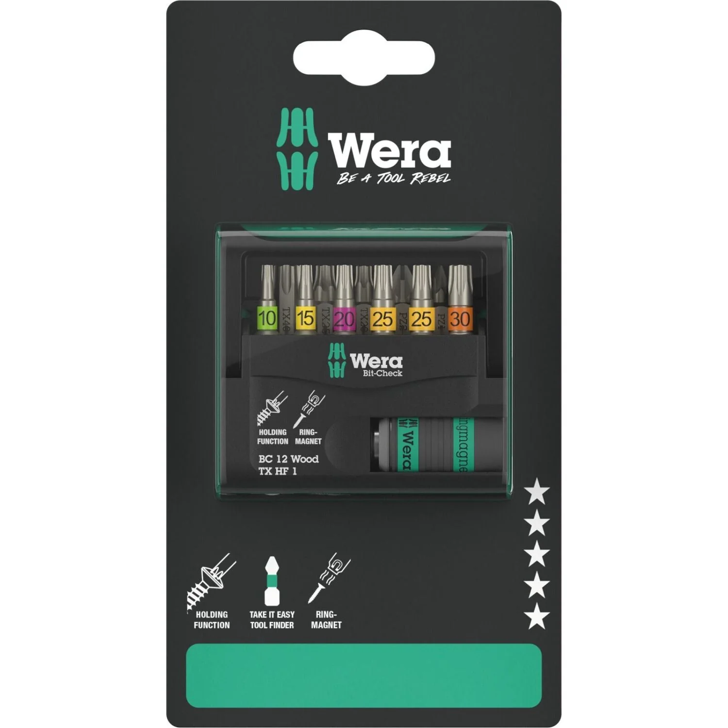 Wera Bit-Check 12 Wood Torx Hf 1 SB, 12-Pieces - Image 1
