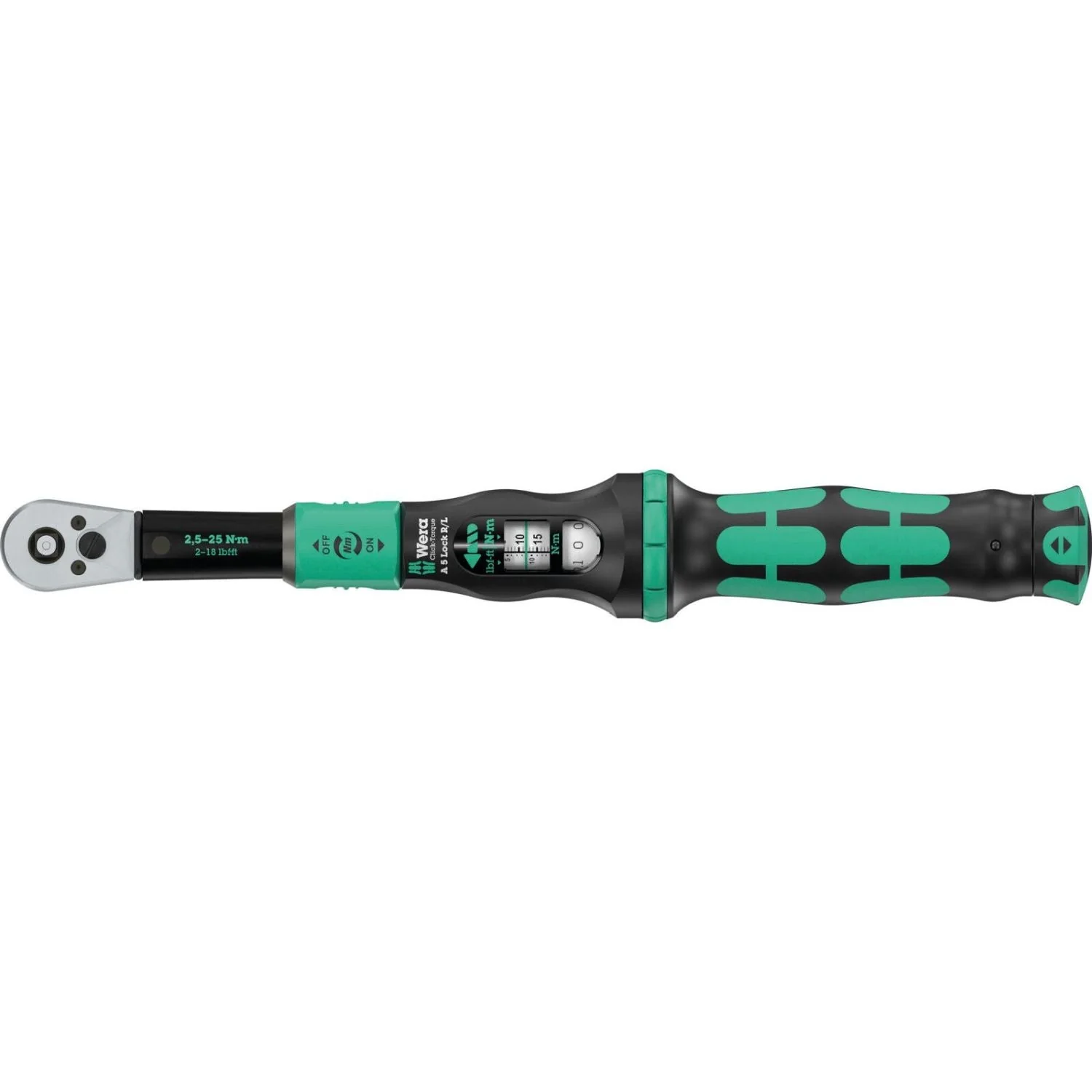 Wera Click-Torque Lock A 5 R/L Torque Wrench, Adjustable, Torque Lock Function, Square Head Insert (1/4-in.), Clockwise/Counterclockwise Torque Operation, 2.5-25 Nm, 1/4-in.x2.5-25 Nm