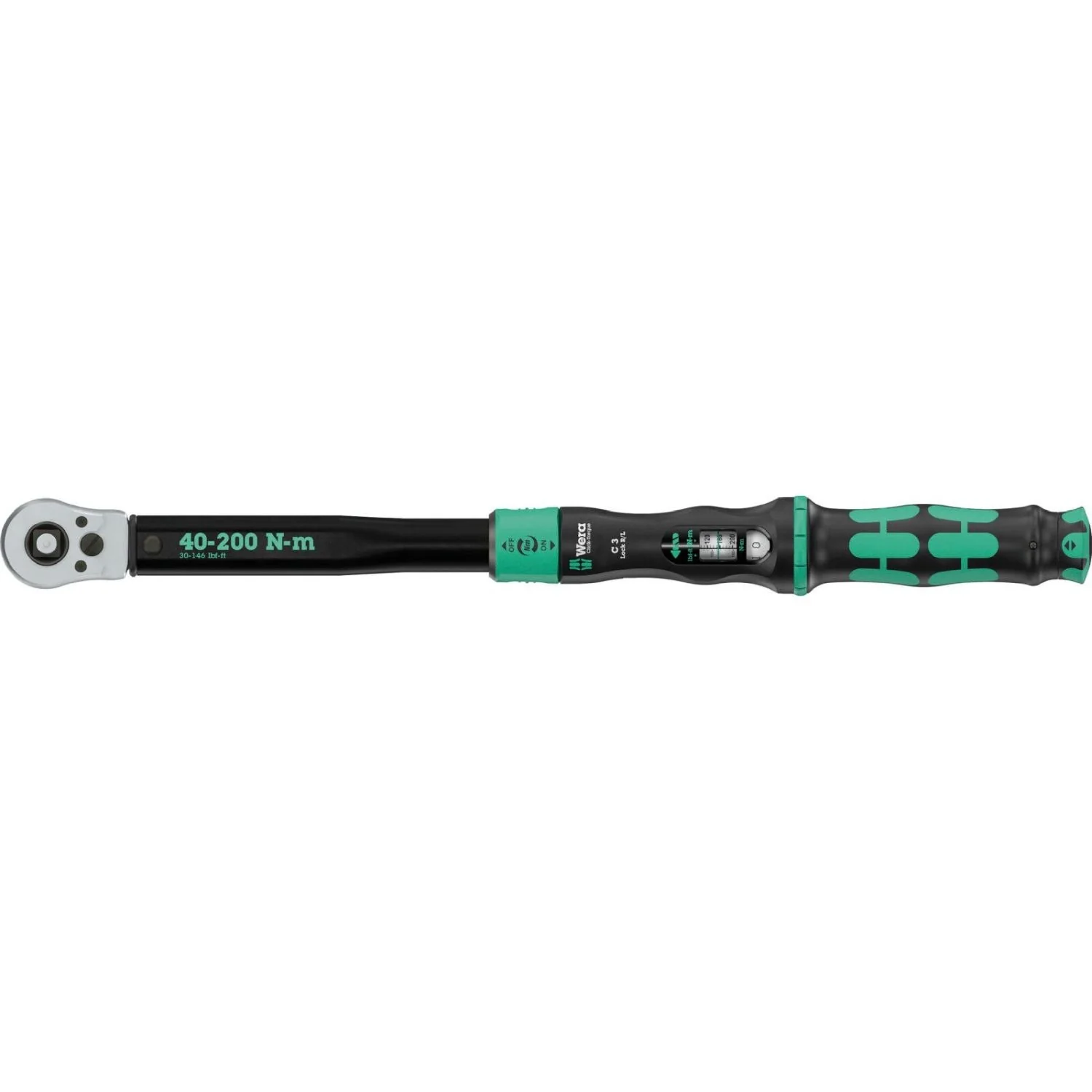 Wera Click-Torque Lock C 3 R/L Torque Wrench, Adjustable, Torque Function, Square Head Insert (1/2-in.), Clockwise/Counterclockwise Torque Operation, 40-200 Nm, 1/2-in.x40-200 Nm