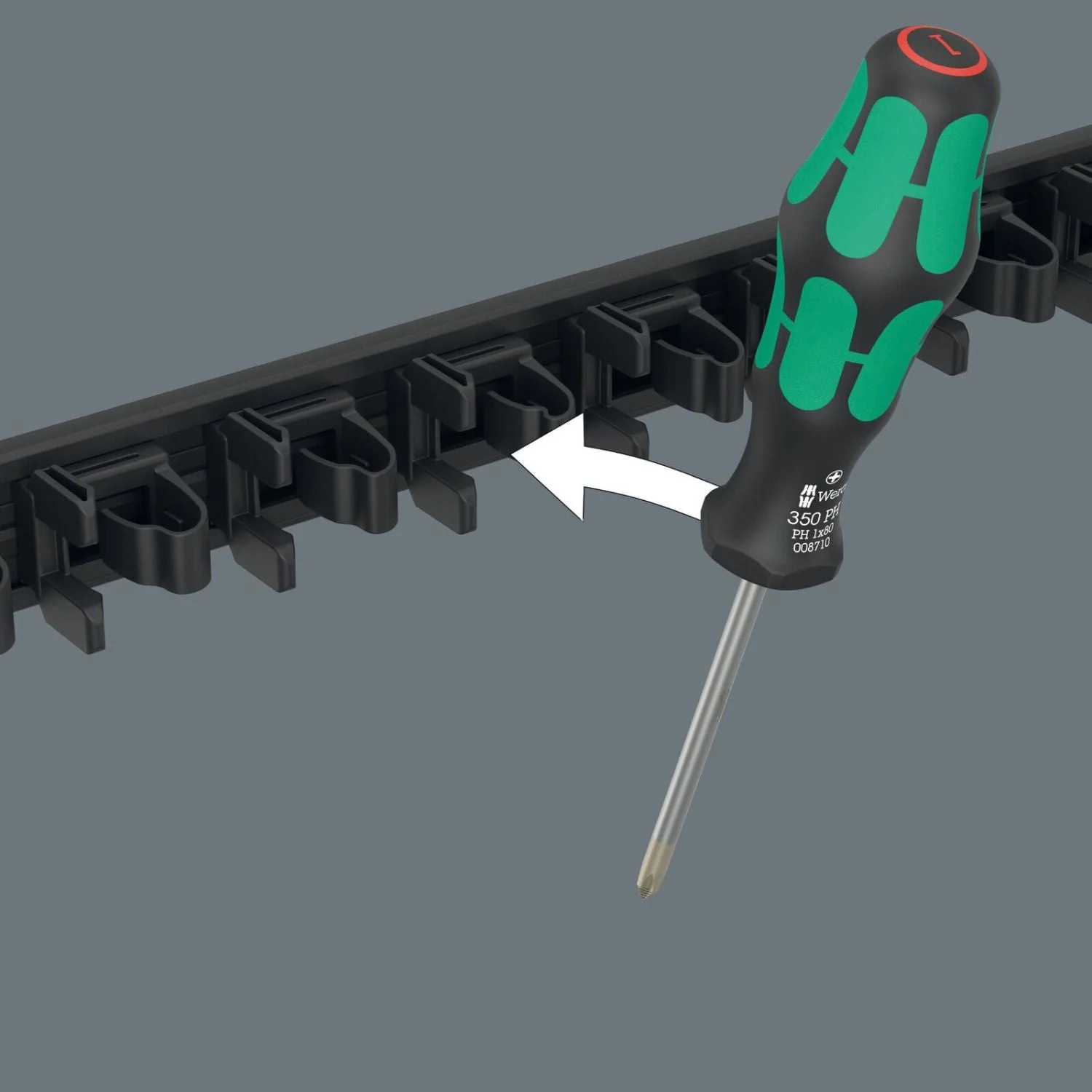 Wera 9611 Magnetic Rail For Up To 9 Kraftform Screwdrivers, Empty, 30x400-mm. - Image 3