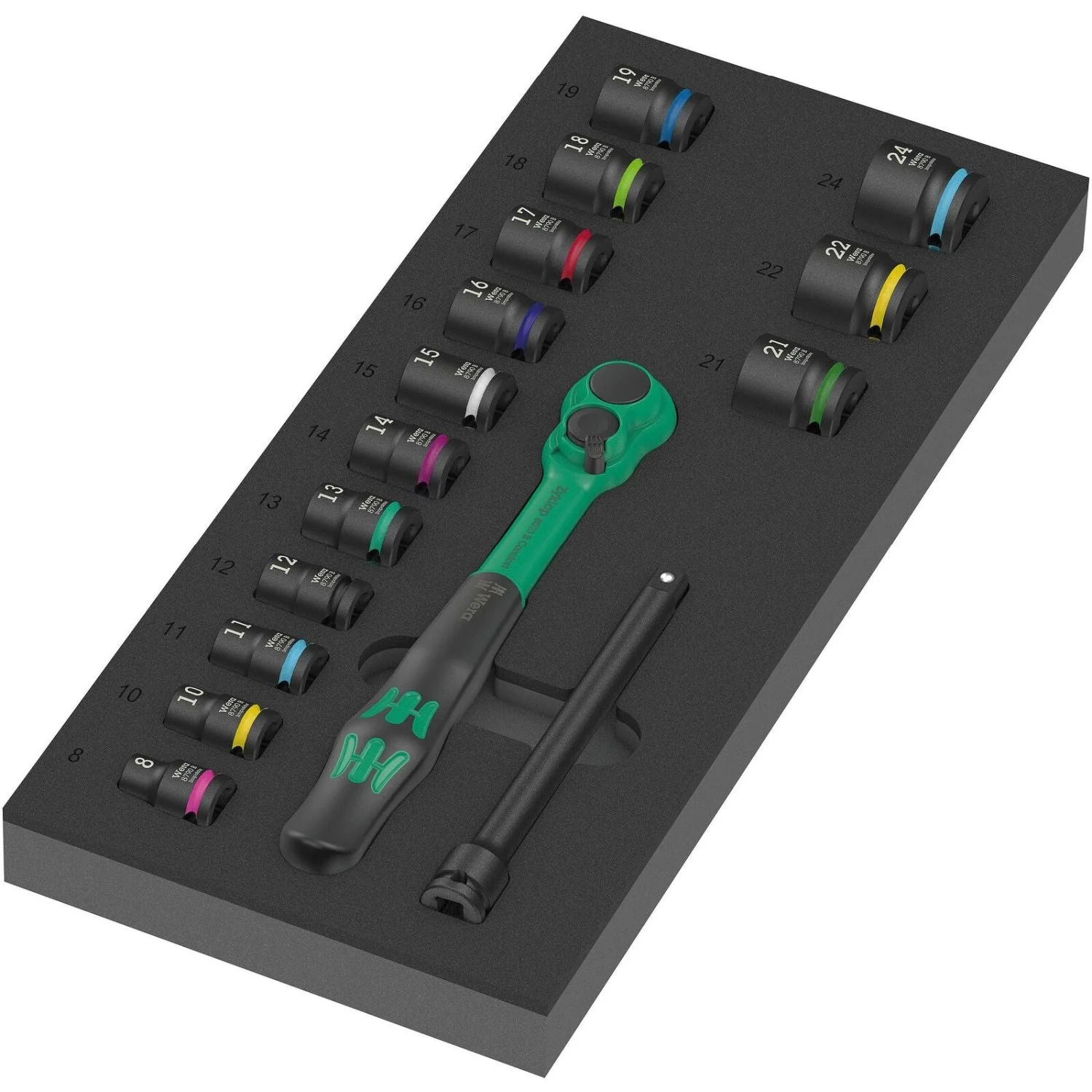 Wera 9724 Foam Insert 8010 B Zyklop Comfort Ratchet Set 1, 3/8", 16-Pieces - Image 2