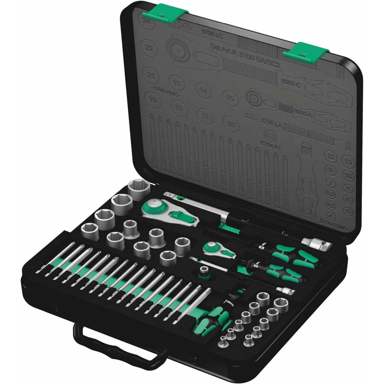 Wera 8100 Sa/Sc 2 Zyklop Speed Ratchet Set, 1/4-in. Drive And 1/2-in. Drive, Metric, 43-Pieces - Image 1