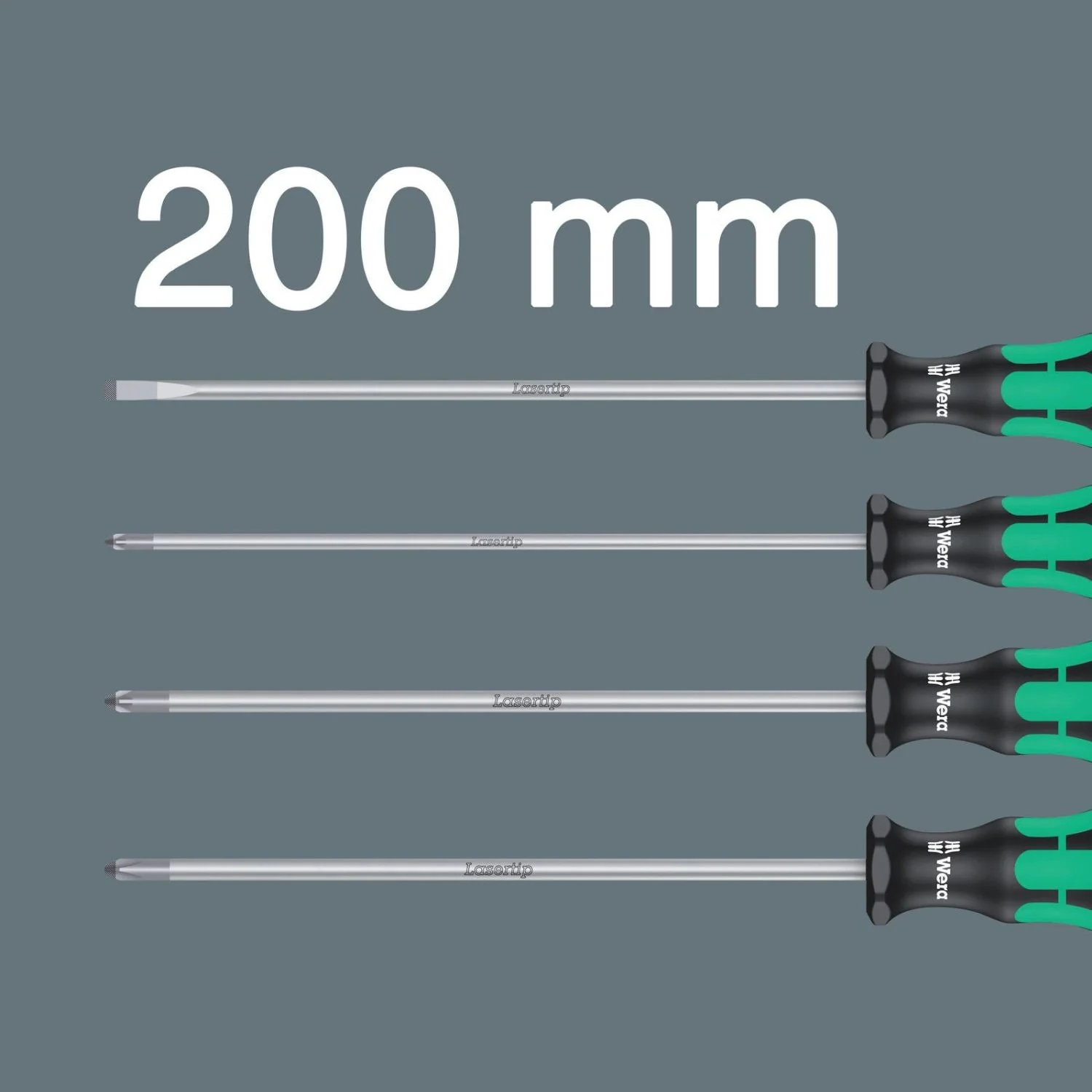 Wera 335/350/355/4 Screwdriver Set Kraftform Plus Lasertip 200-mm.-Long Blades, 4-Pieces - Image 3