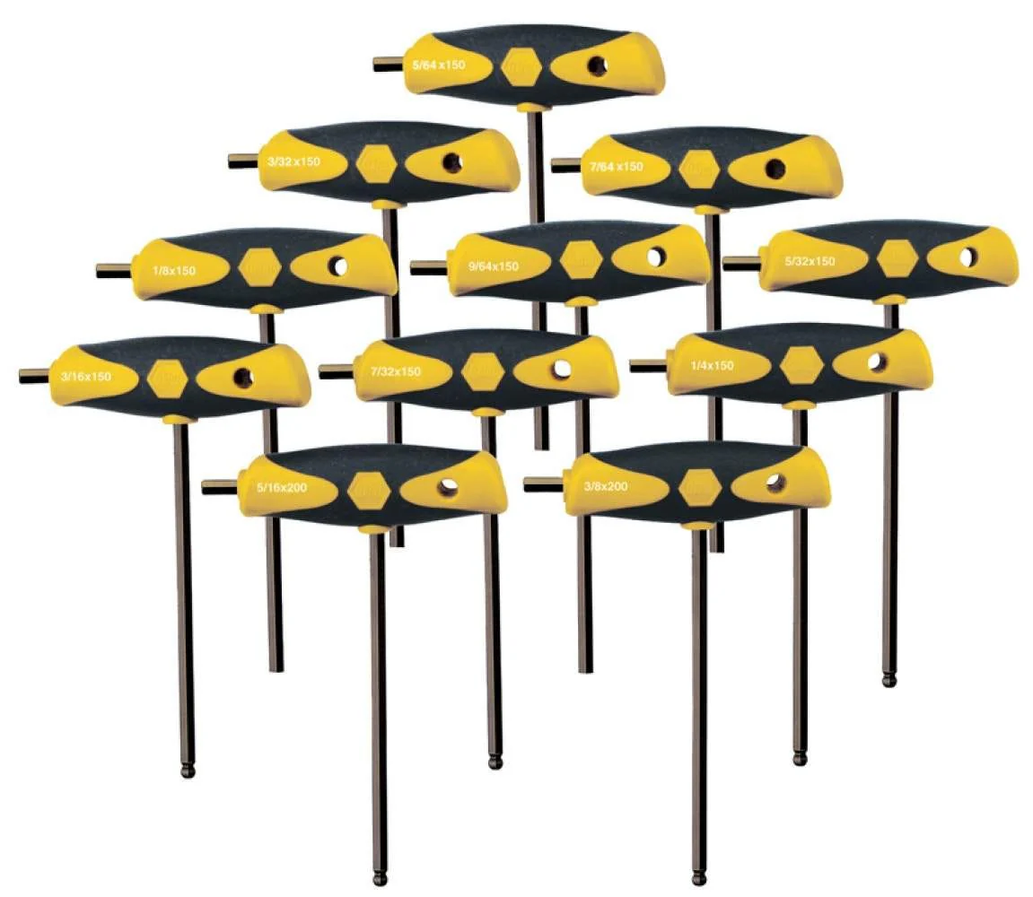 Wiha 33494 Soft Grip Dual Drive Ball End Hex T-Handle Inch Black Finish 11 Piece Set - Image 1