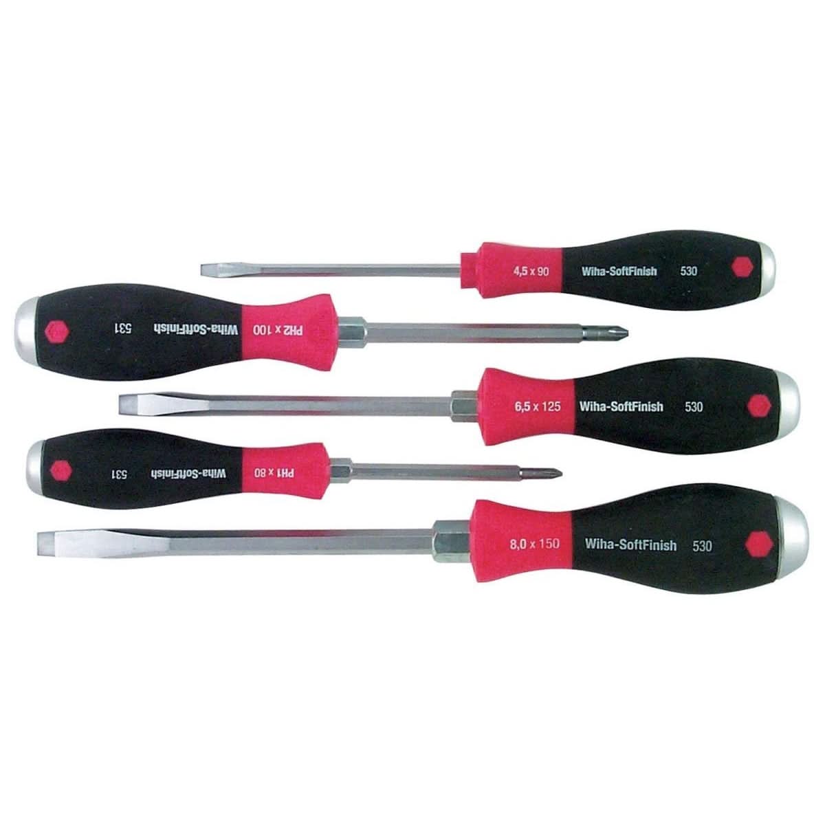 Wiha 53090 SoftFinish Extra Heavy Duty Slotted 5.5mm, 6.5mm, 8.0mm/Phillips #1, #2 5 Piece Set - Image 1