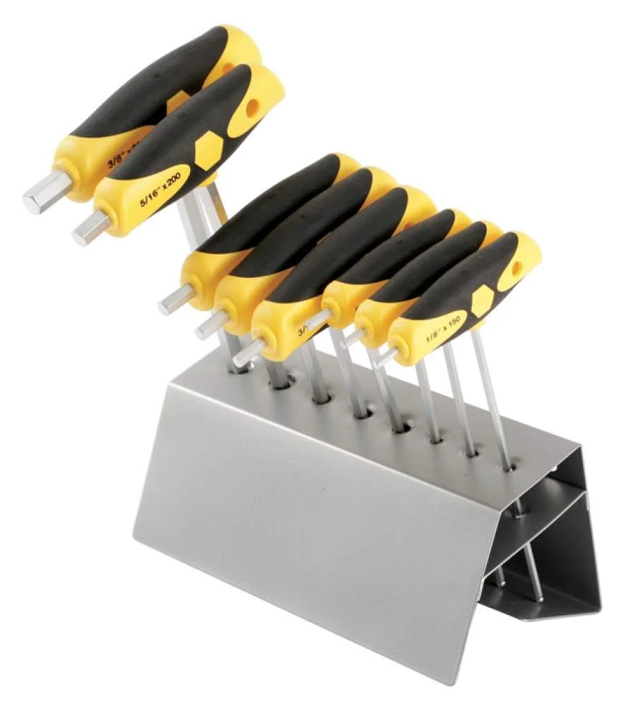 Wiha 54094 Soft Grip Dual Drive Ball End Hex T-Handle Inch Chrome Finish 8 Piece Set in Metal Stand - Image 1