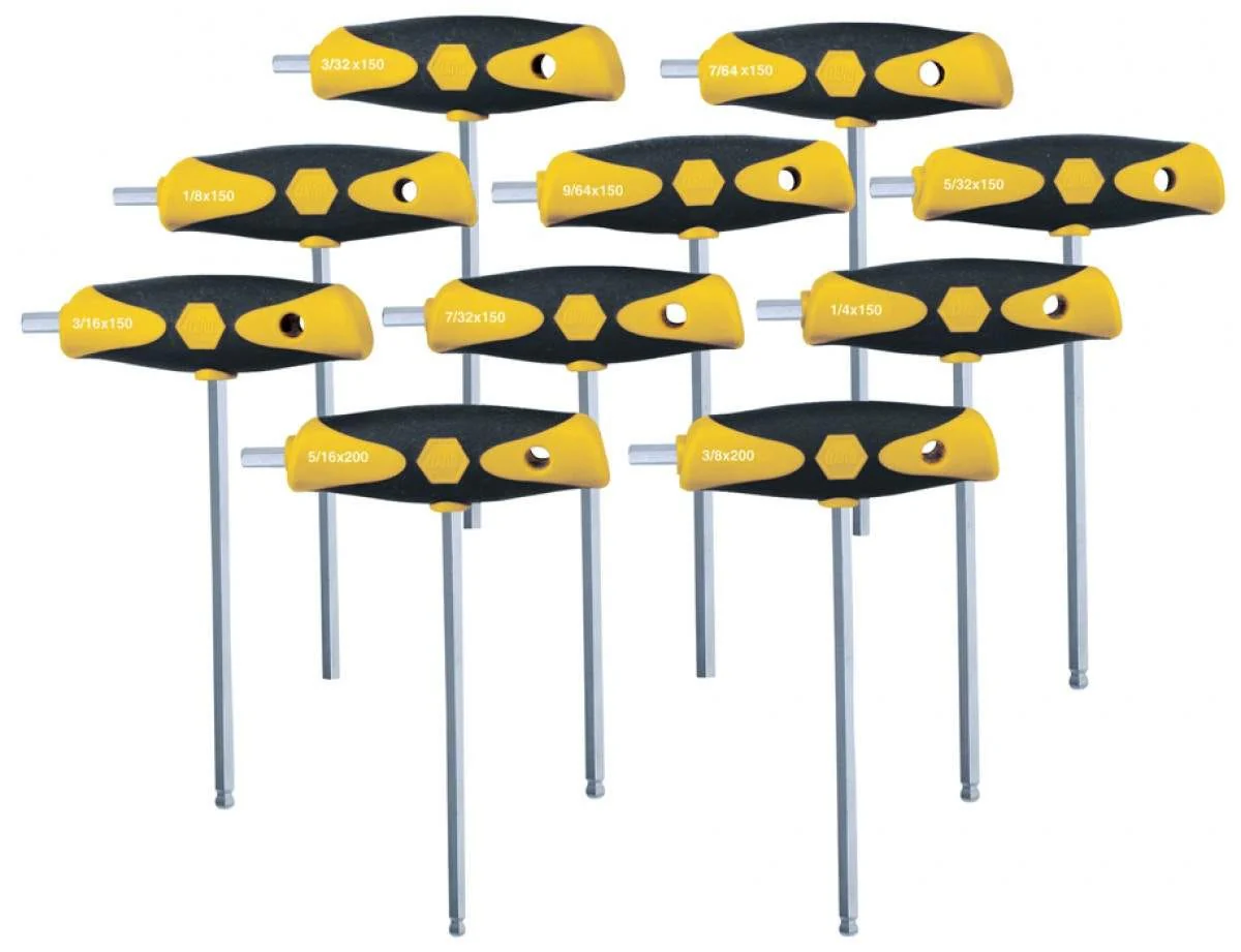 Wiha 54097 Soft Grip Dual Drive Ball End Hex T-Handle Inch Chrome Finish 10 Piece Set - Image 1