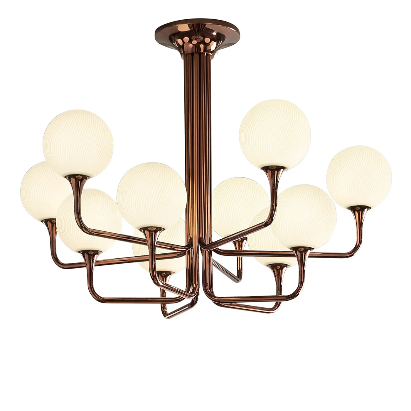 MASIERO | TEE GLOSSY GLAVANIC COPPER METAL AND GLASS 8-LIGHT CHANDELIER | $6,670.00 - Image 1