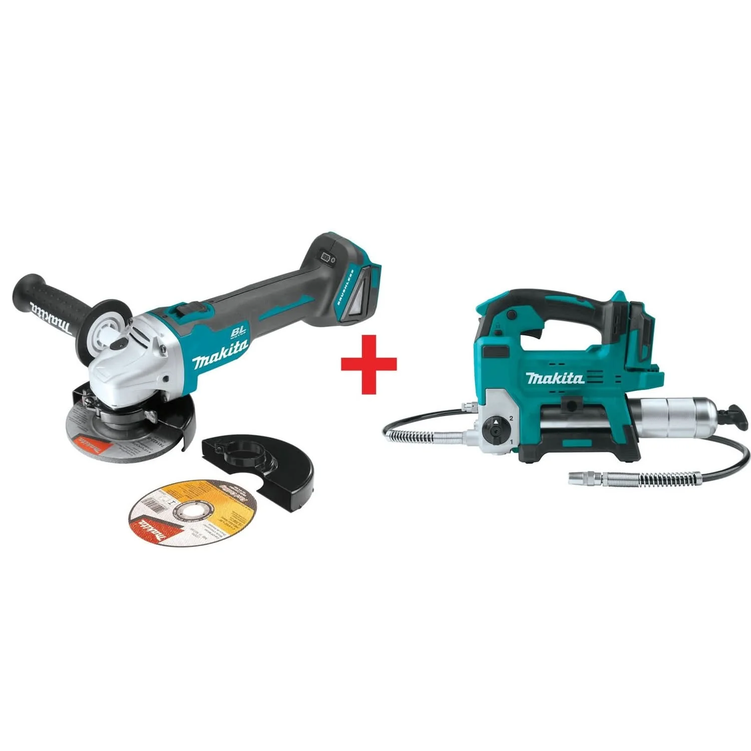 Makita 18V LXT Brushless Cordless 4-1/2 / 5" Cut-Off/Angle Grinder and Grease Gun Kit (Bare Tools) - Image 1