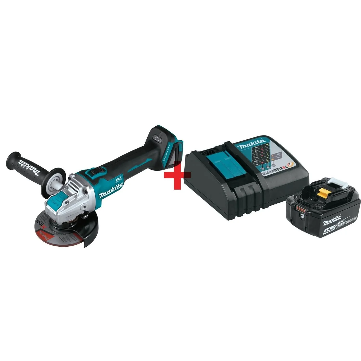 Makita 18V LXT Lithium-Ion Brushless Cordless 4-1/2 / 5-Inch X-LOCK Angle Grinder with Battery and Charger Starter Pack - Image 1