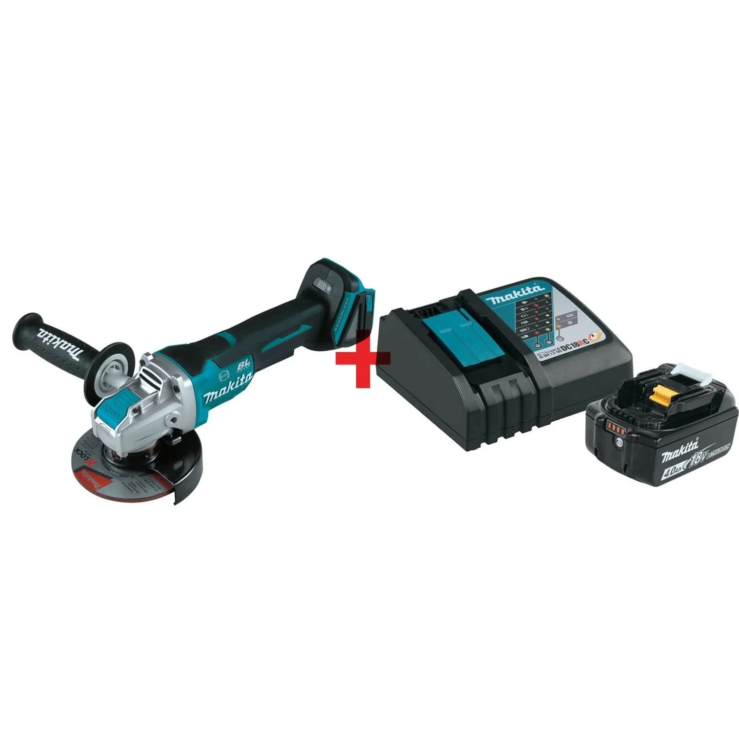 Makita 18V LXT Lithium-Ion Brushless Cordless 4-1/2 / 5-Inch Paddle Switch X-LOCK Angle Grinder with Battery and Charger Starter Pack - Image 1
