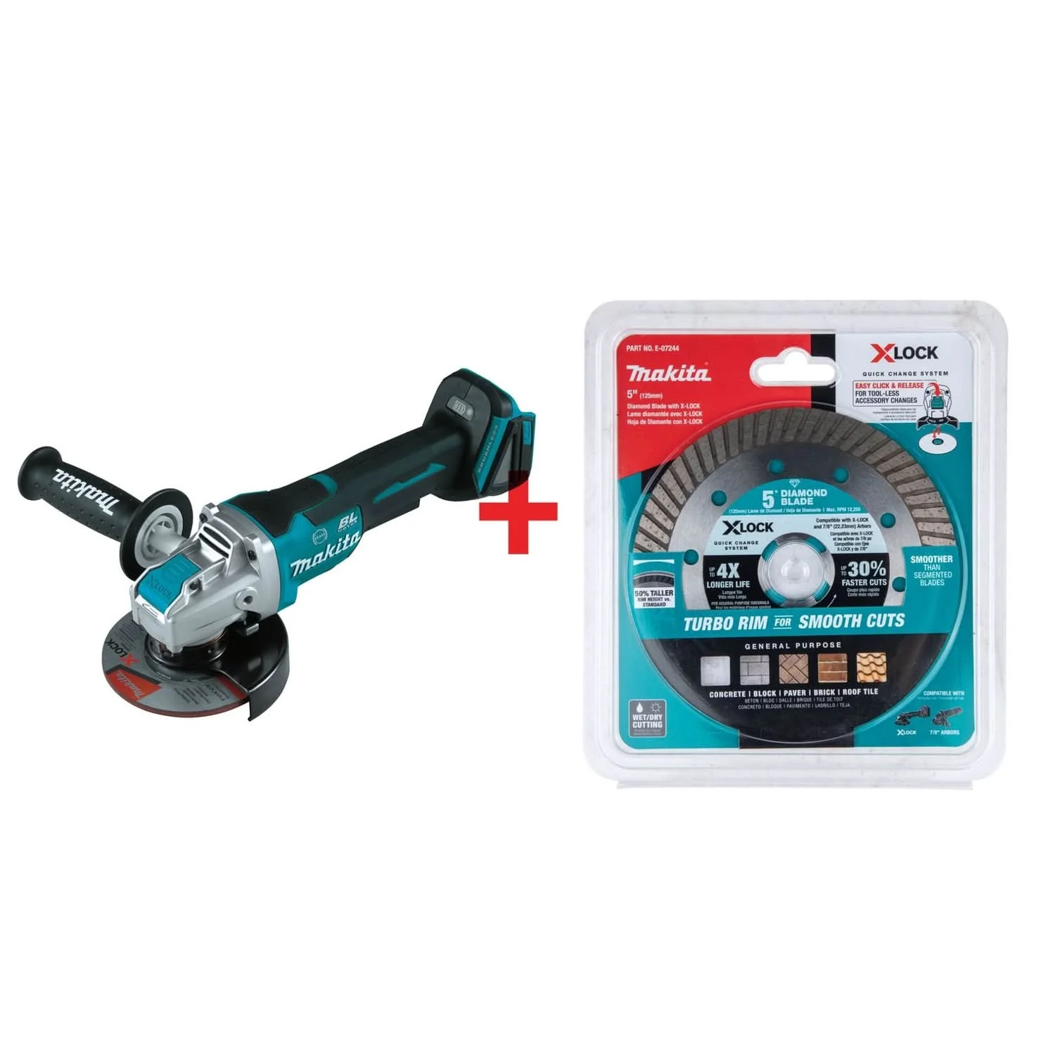 Makita 18V LXT Lithium-Ion Brushless Cordless 4-1/2 / 5-Inch Paddle Switch X-LOCK Angle Grinder ( Bare Tool) plus 5-Inch Turbo Rim Diamond Blade - Image 1